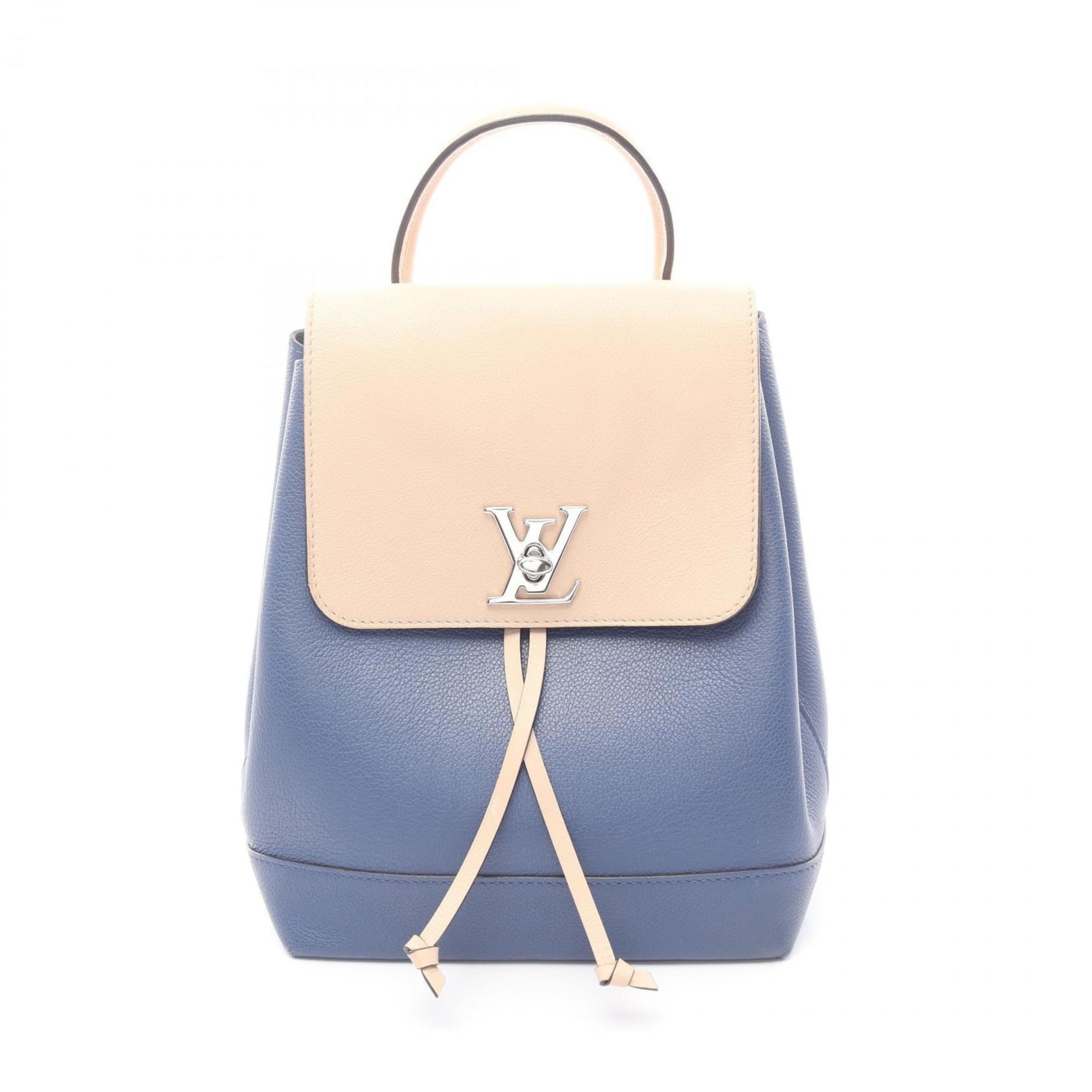 Louis Vuitton Beige Blue Leather Backpack (Pre-Owned)