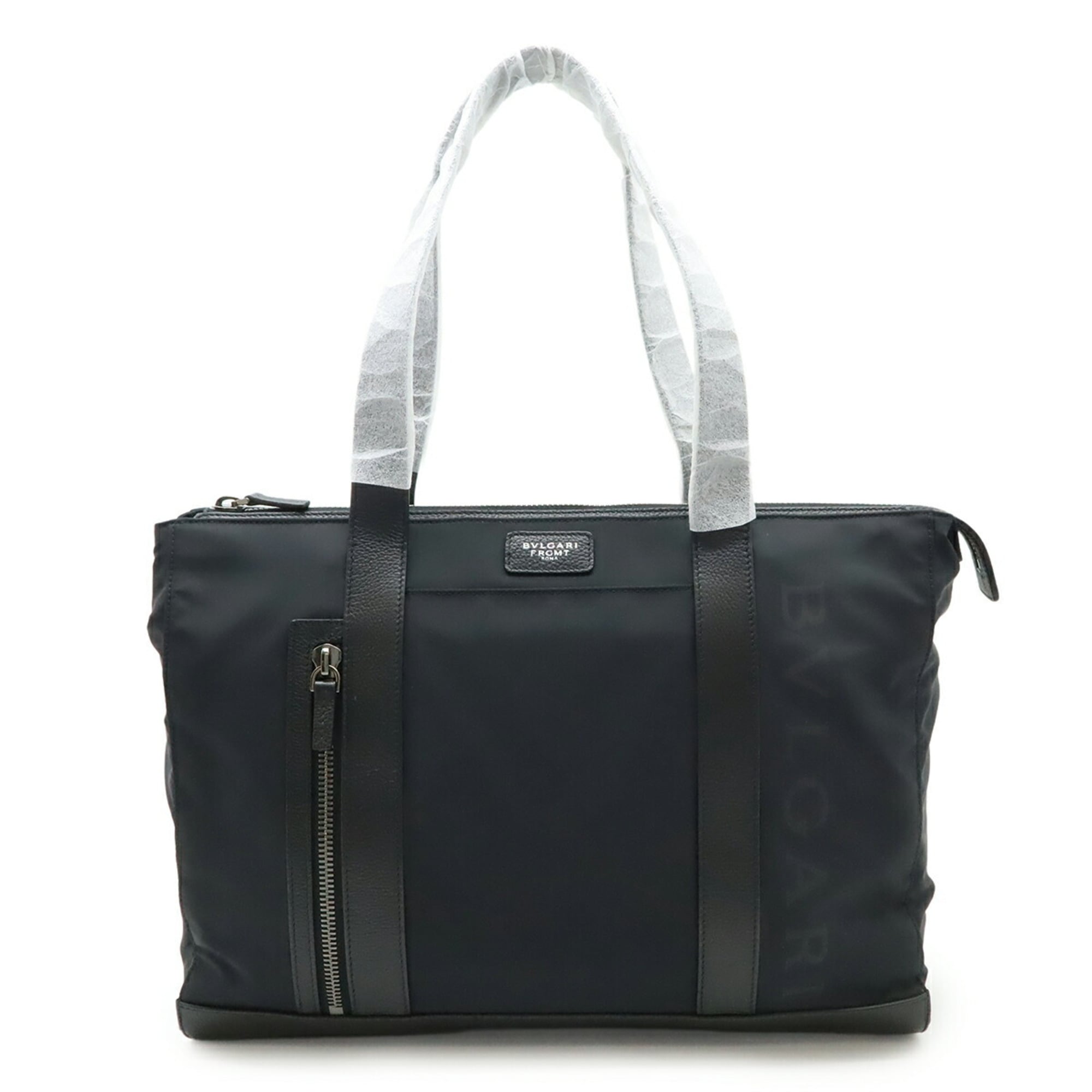Bvlgari Black Nylon Leather Shoulder Bag Tote Bag (Pre-Owned)