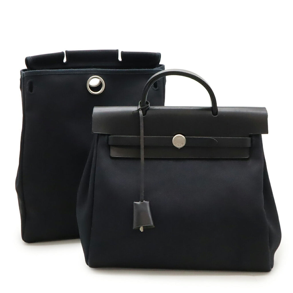 Hermes Black Toile Officier Leather Backpack Handbag (Pre-Owned)