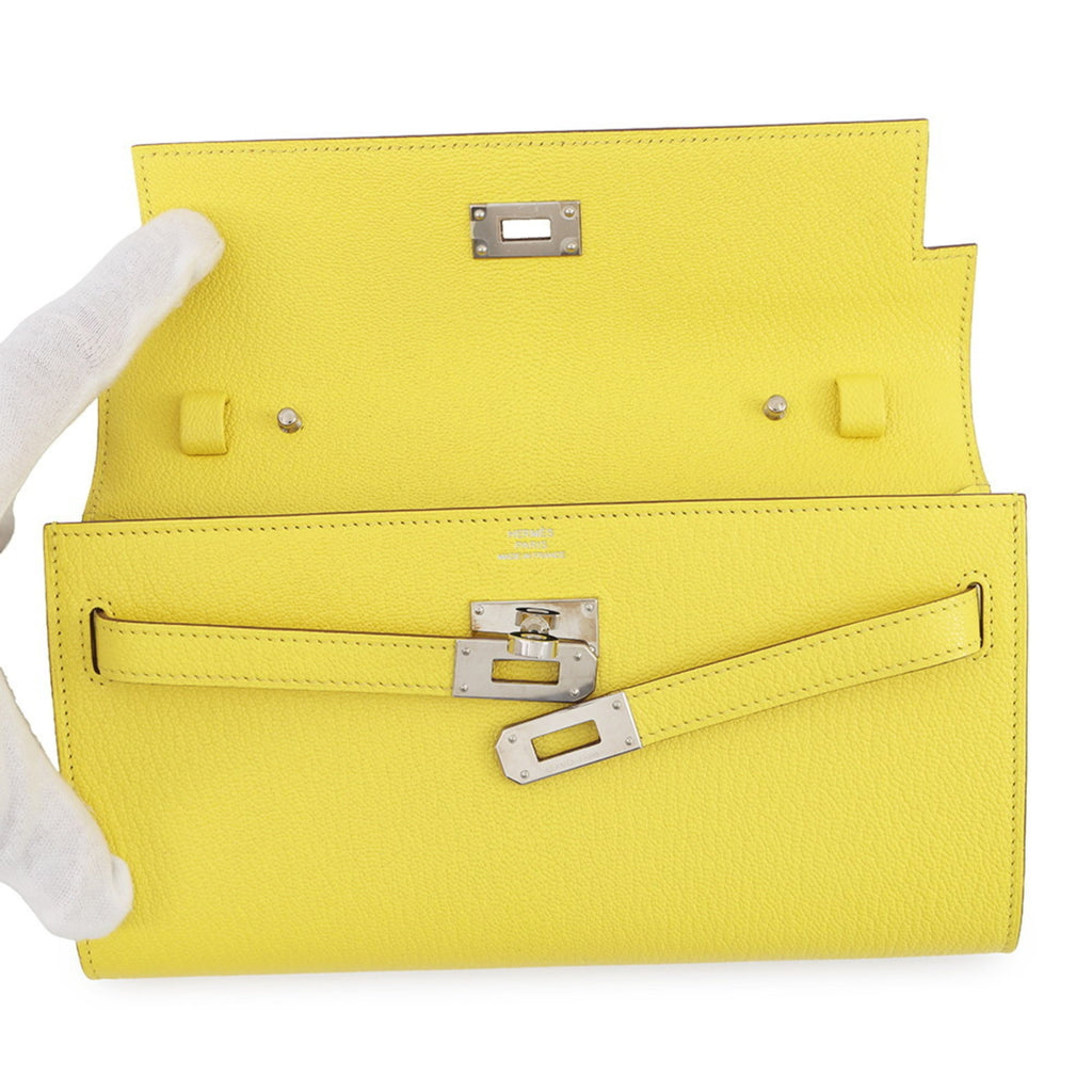 Hermes Kelly Lime Chevre Myzore Leather Chain/Shoulder Wallet (Pre-Owned)