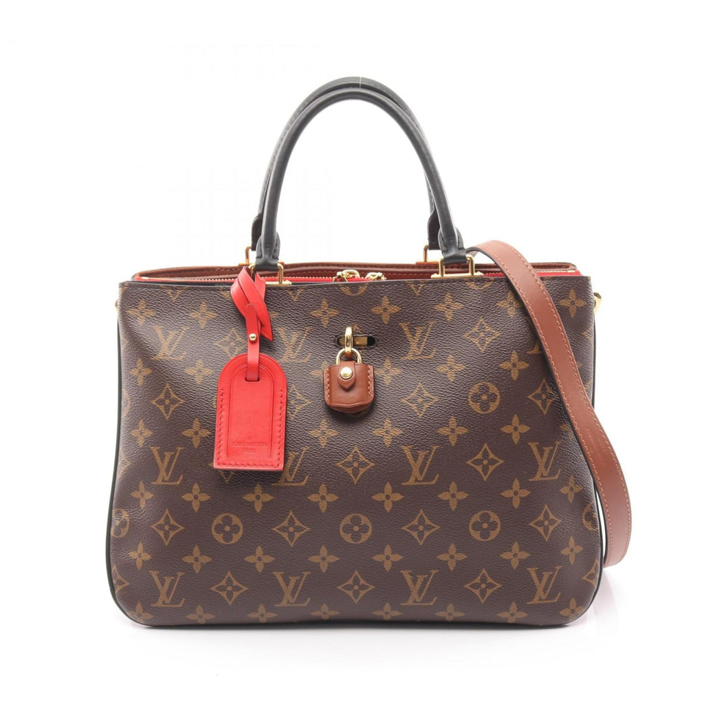 Louis Vuitton Black Brown Monogram Red Color Rouge Coated Canvas Leather Handbag (Pre-Owned)