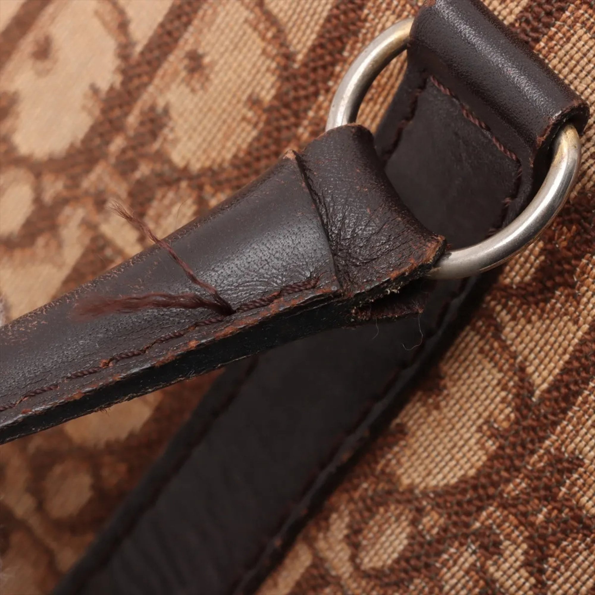Christian Dior Brown Leather Canvas Handbag (Pre-Owned)