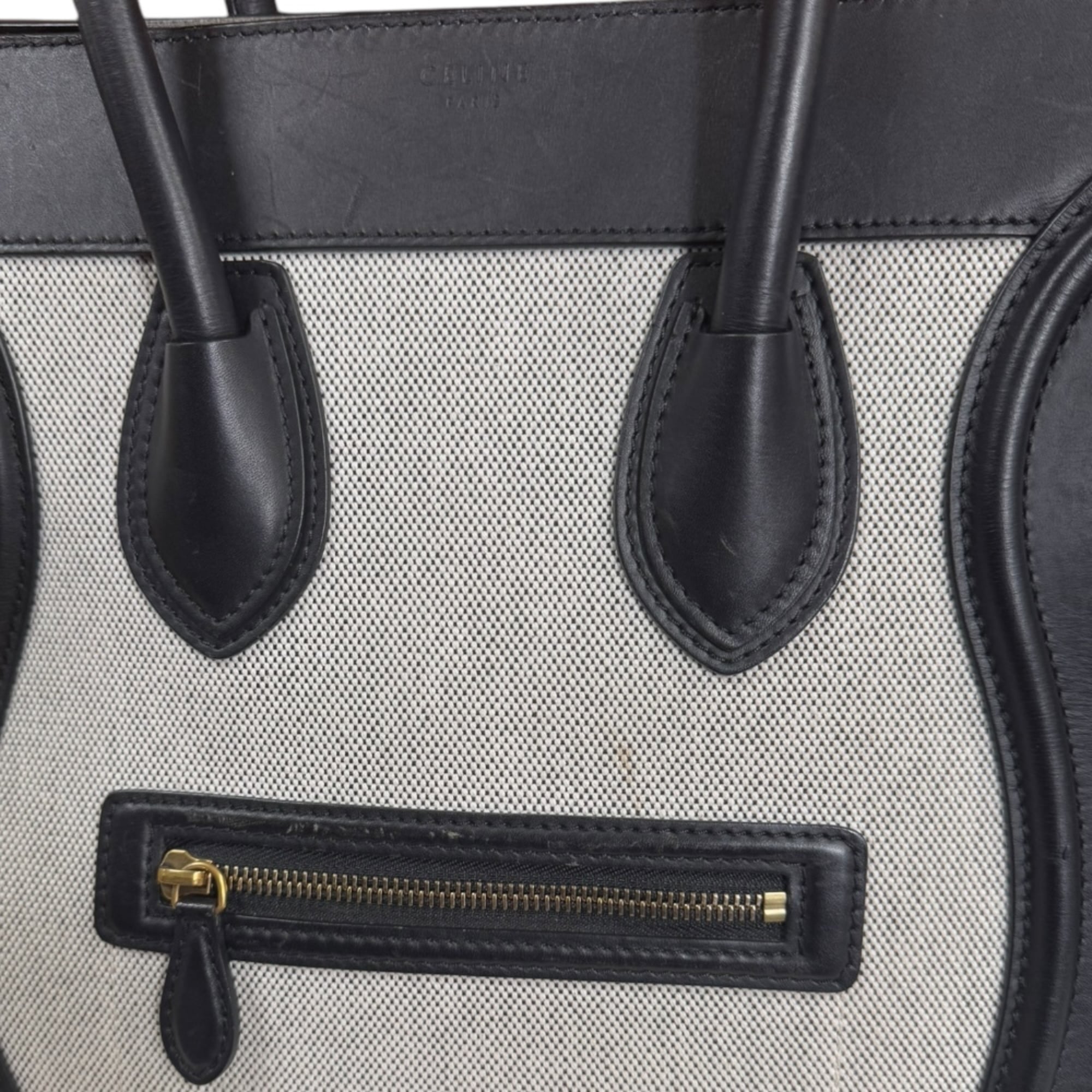 Celine Black Khaki White Leather Handbag (Pre-Owned)