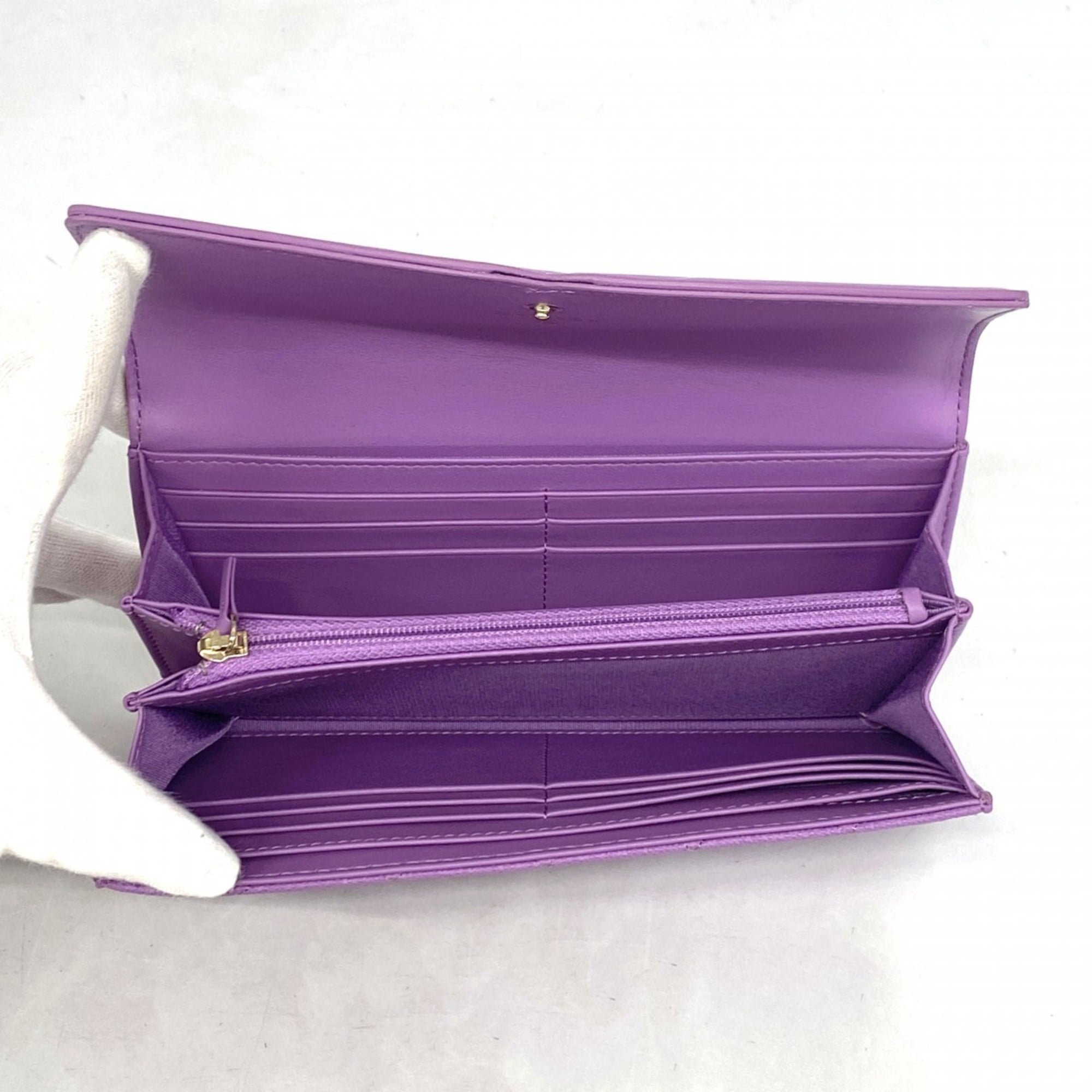 Chanel Purple Grained Calfskin Long Wallet (Bi-Fold) (Pre-Owned)