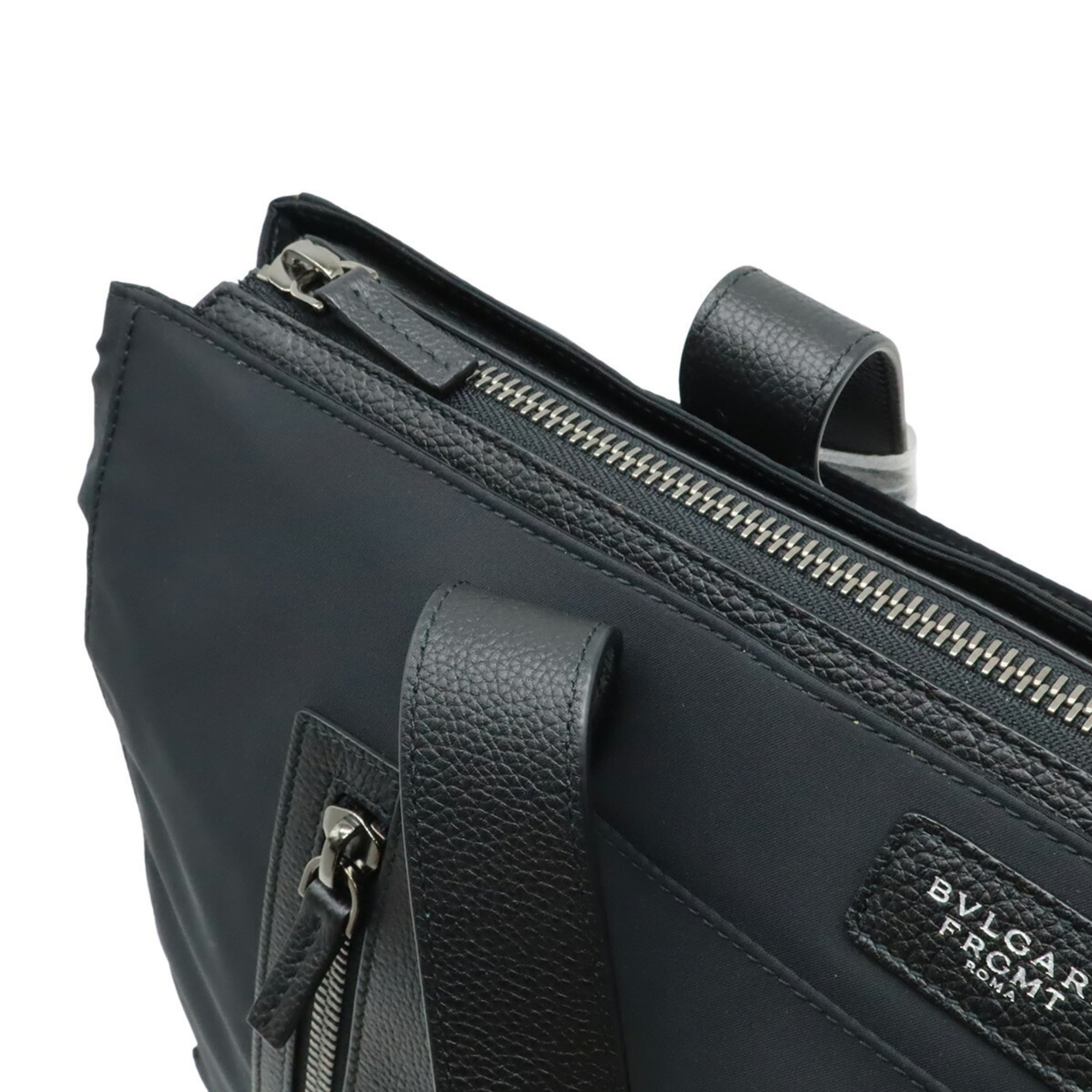 Bvlgari Black Nylon Leather Shoulder Bag Tote Bag (Pre-Owned)