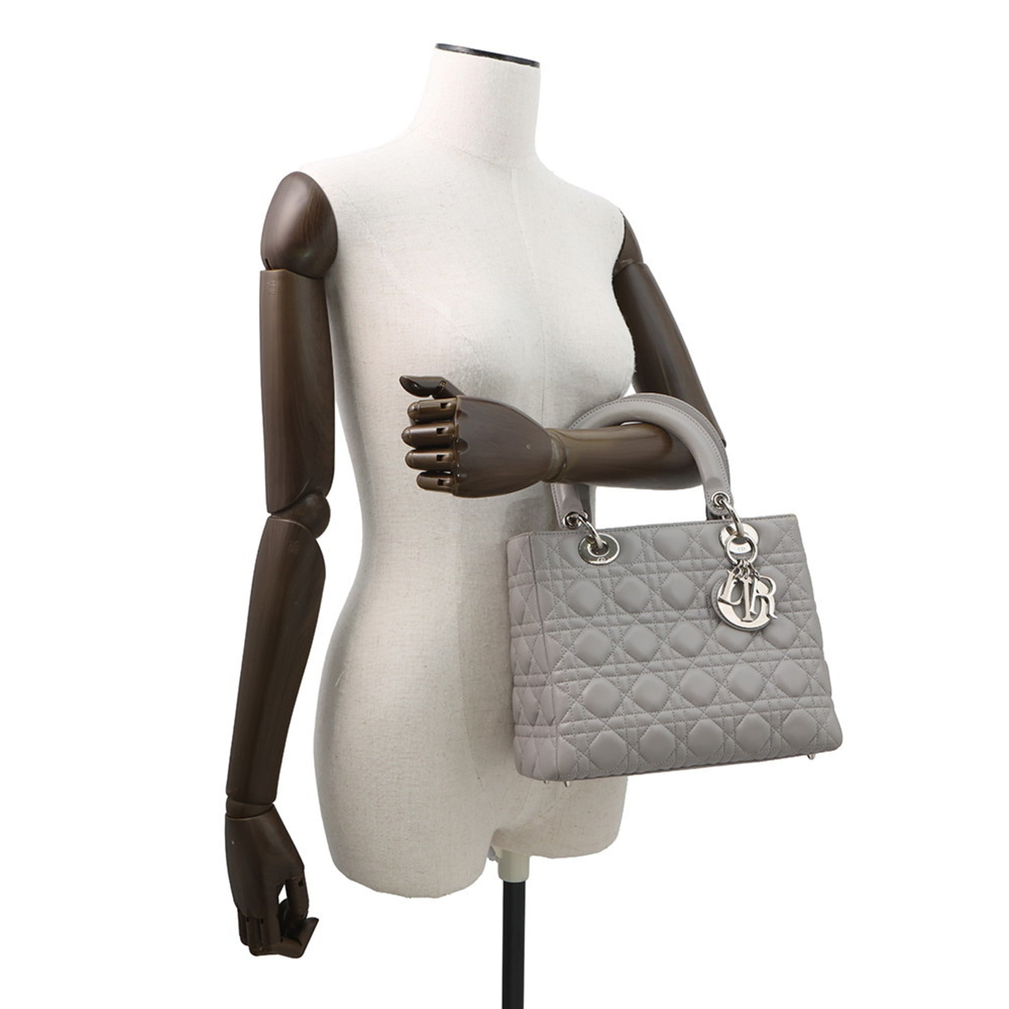 Christian Dior Lady Dior Gray Leather Handbag (Pre-Owned)