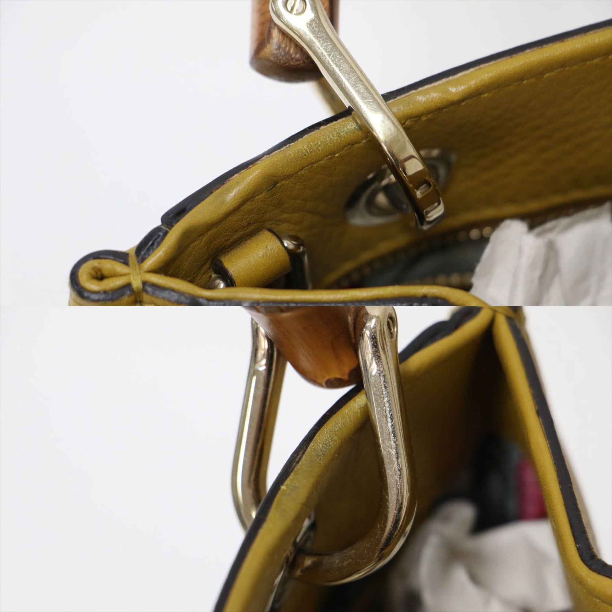 Gucci Mustard Leather Canvas Handbag Shoulder Bag (Pre-Owned)