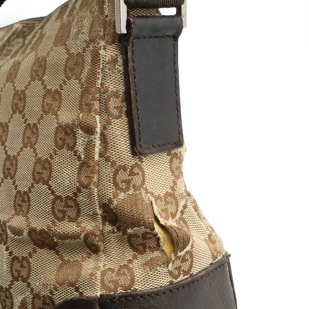Gucci Beige Dark Brown Khaki Canvas Leather Shoulder Bag (Pre-Owned)