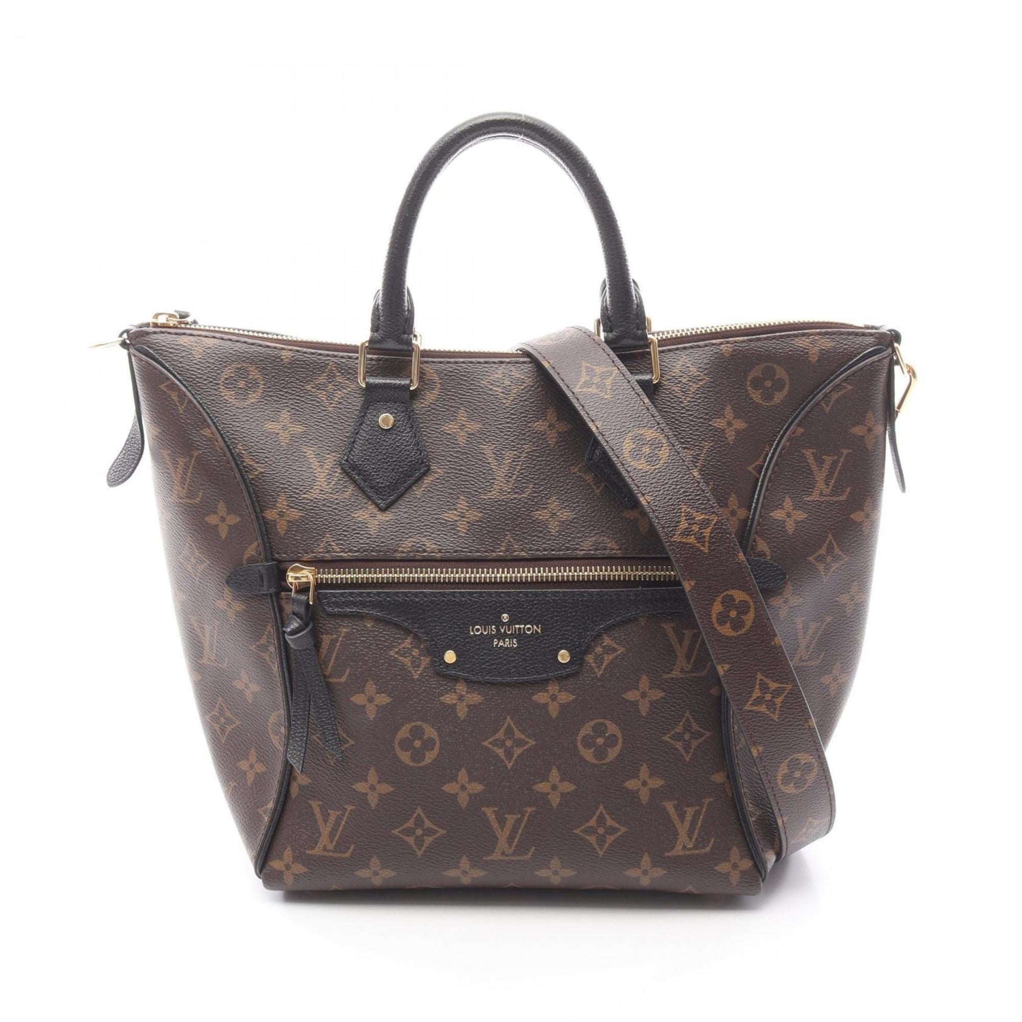 Louis Vuitton Black Brown Monogram Coated Canvas Leather Handbag (Pre-Owned)