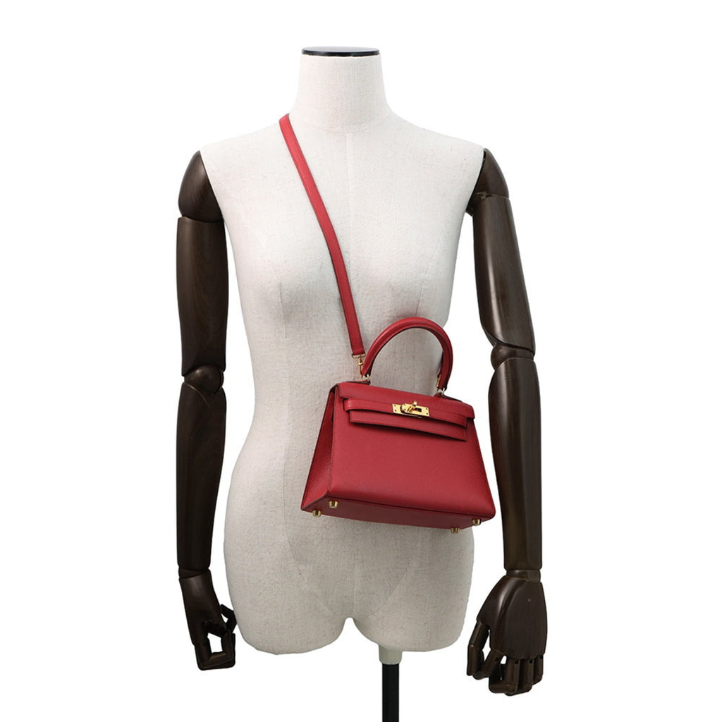 Hermes Kelly Rouge Vif Courchevel Leather Handbag (Pre-Owned)