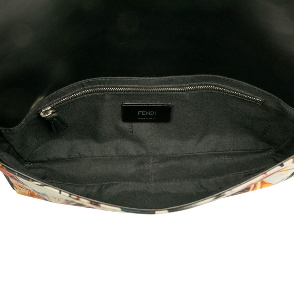 Fendi Black Ivory Multi-Color Nylon Leather Shoulder Bag (Pre-Owned)