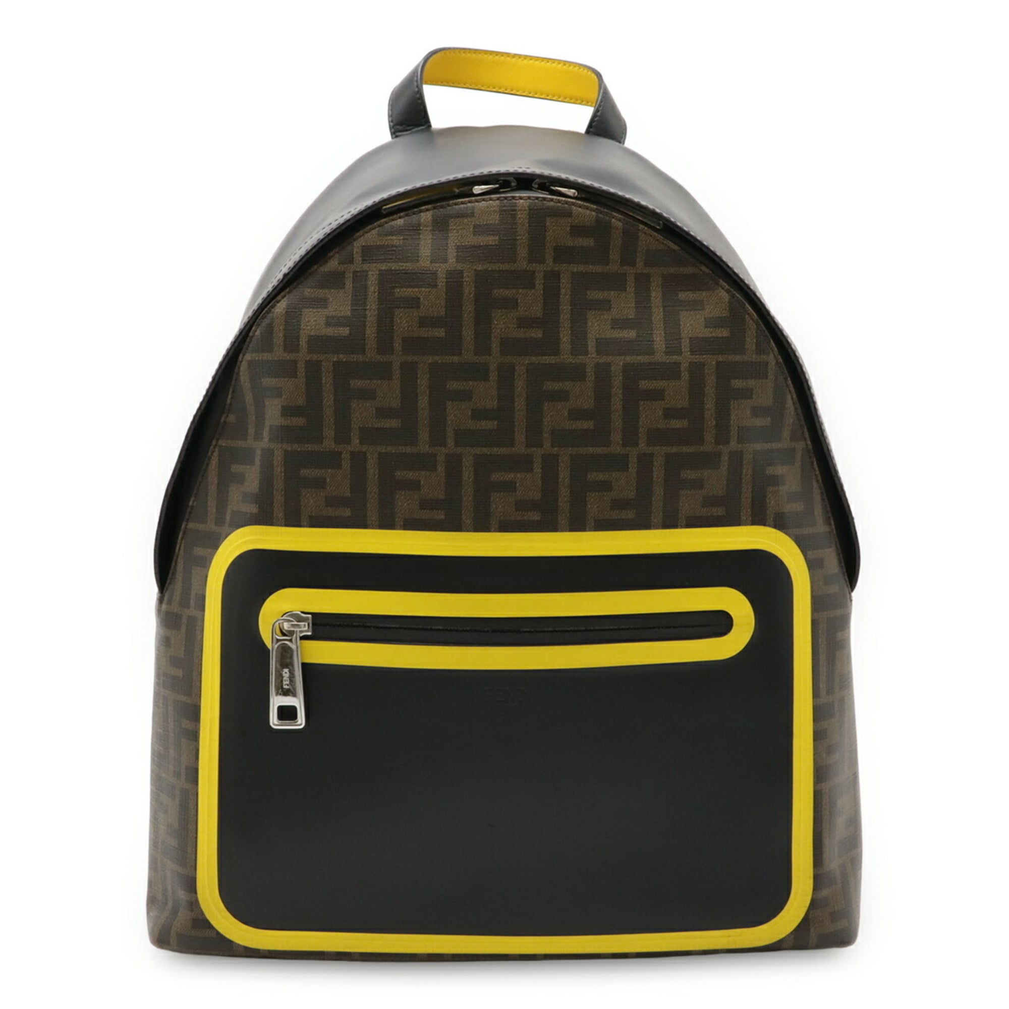 Fendi Zucca Black Khaki Brown Yellow Coated Canvas Leather Backpack (Pre-Owned)