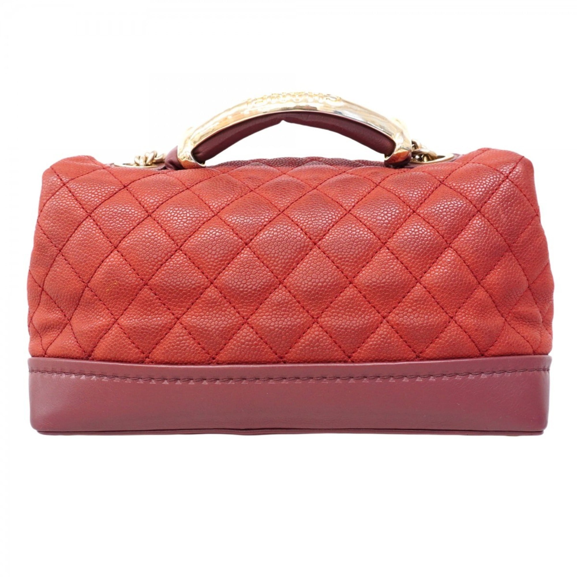 Chanel Red Color Grained Calfskin Handbag (Pre-Owned)