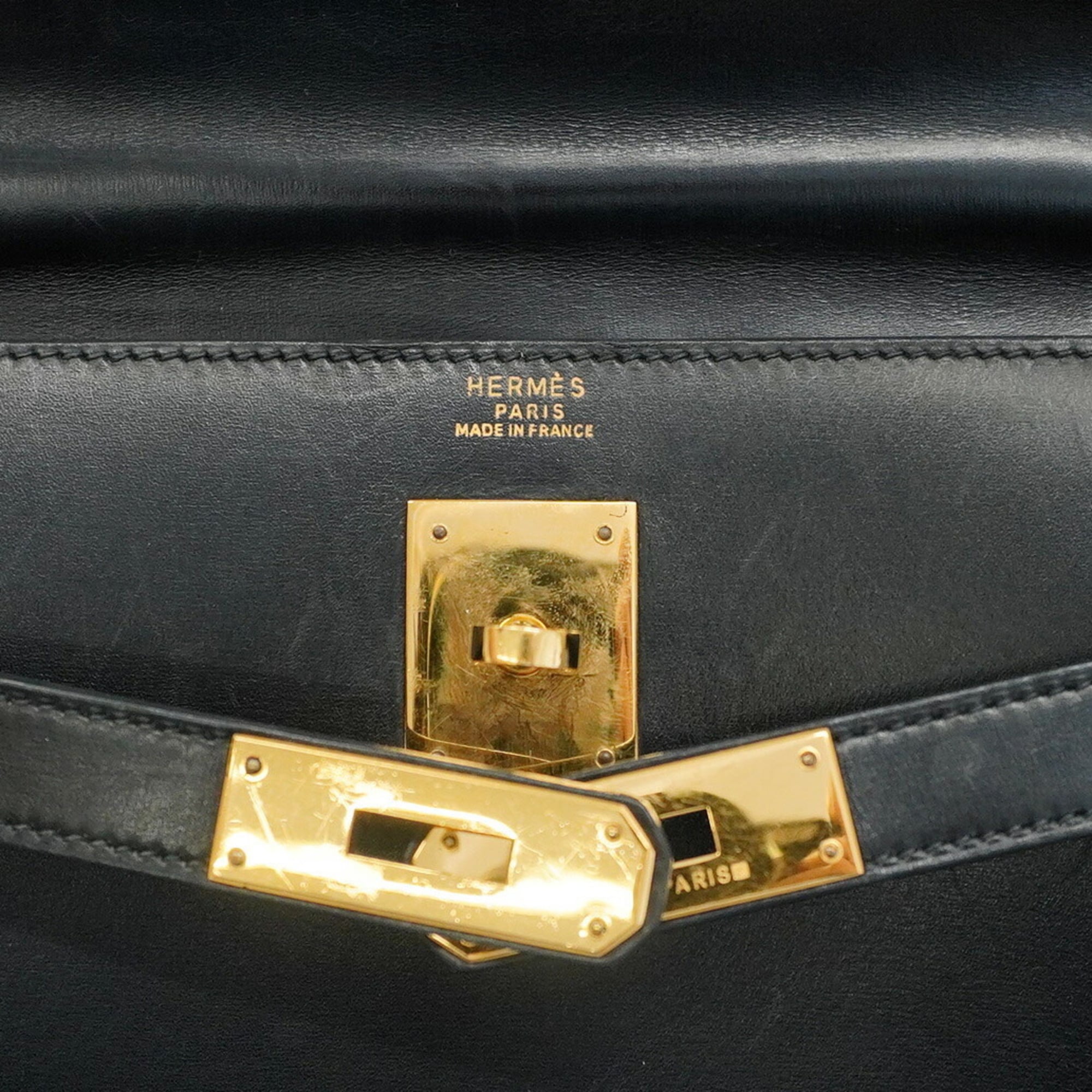 Hermes Black Box Calf Leather Handbag (Pre-Owned)