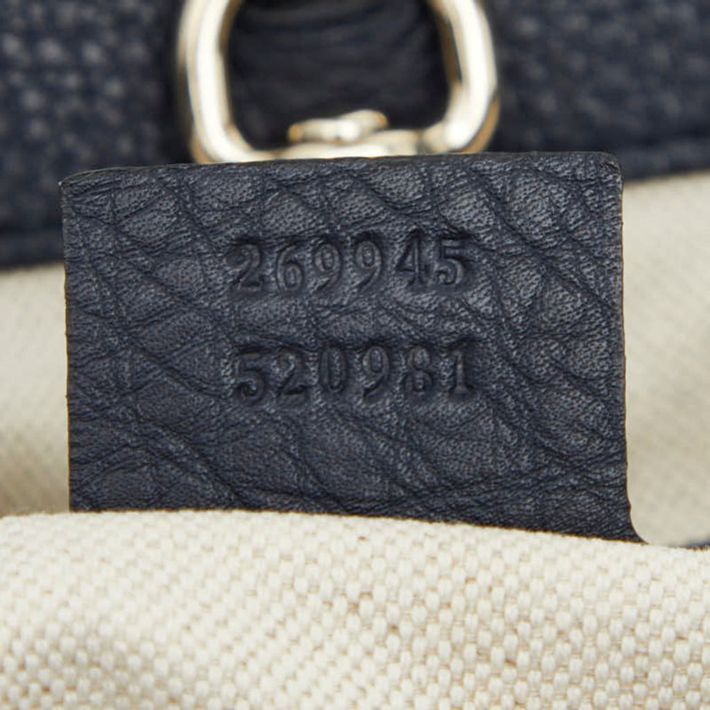 Gucci Navy Canvas Leather Shoulder Bag Tote Bag (Pre-Owned)