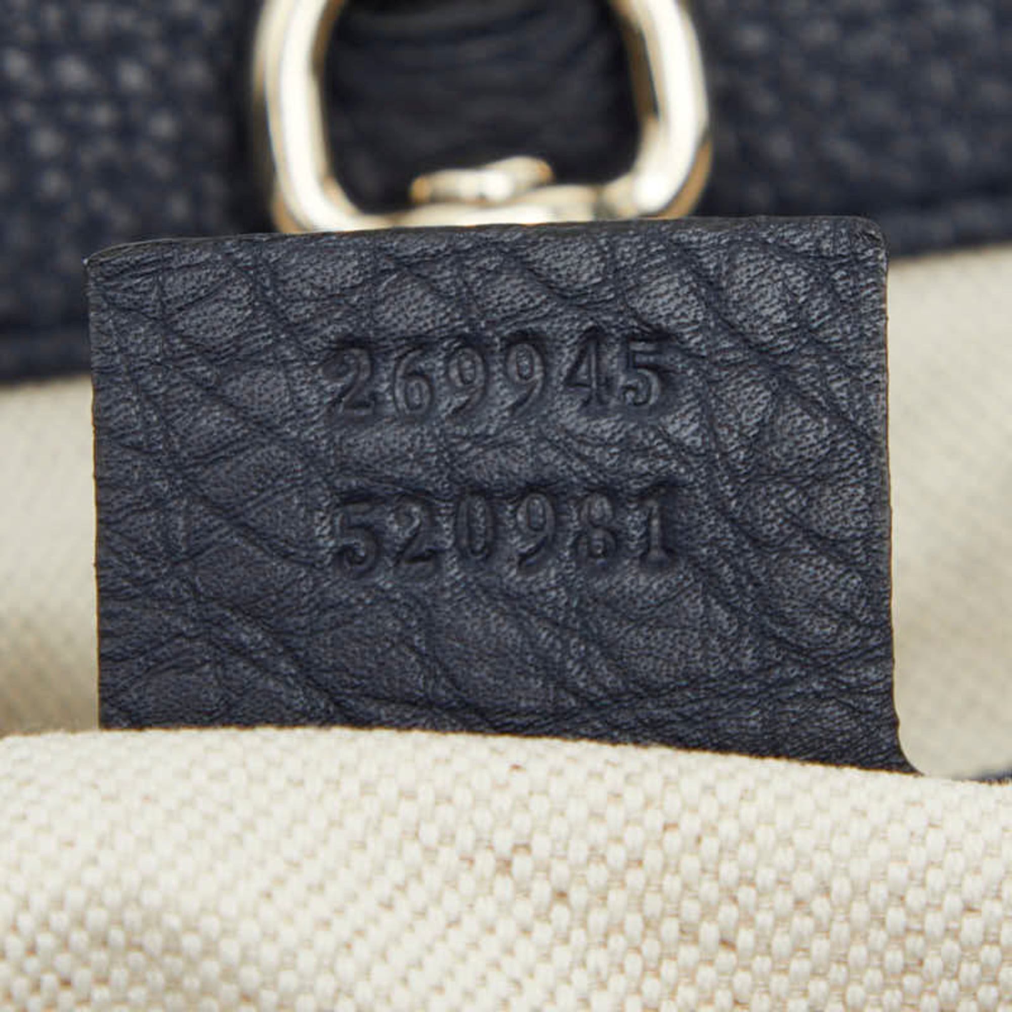 Gucci Navy Canvas Leather Shoulder Bag Tote Bag (Pre-Owned)