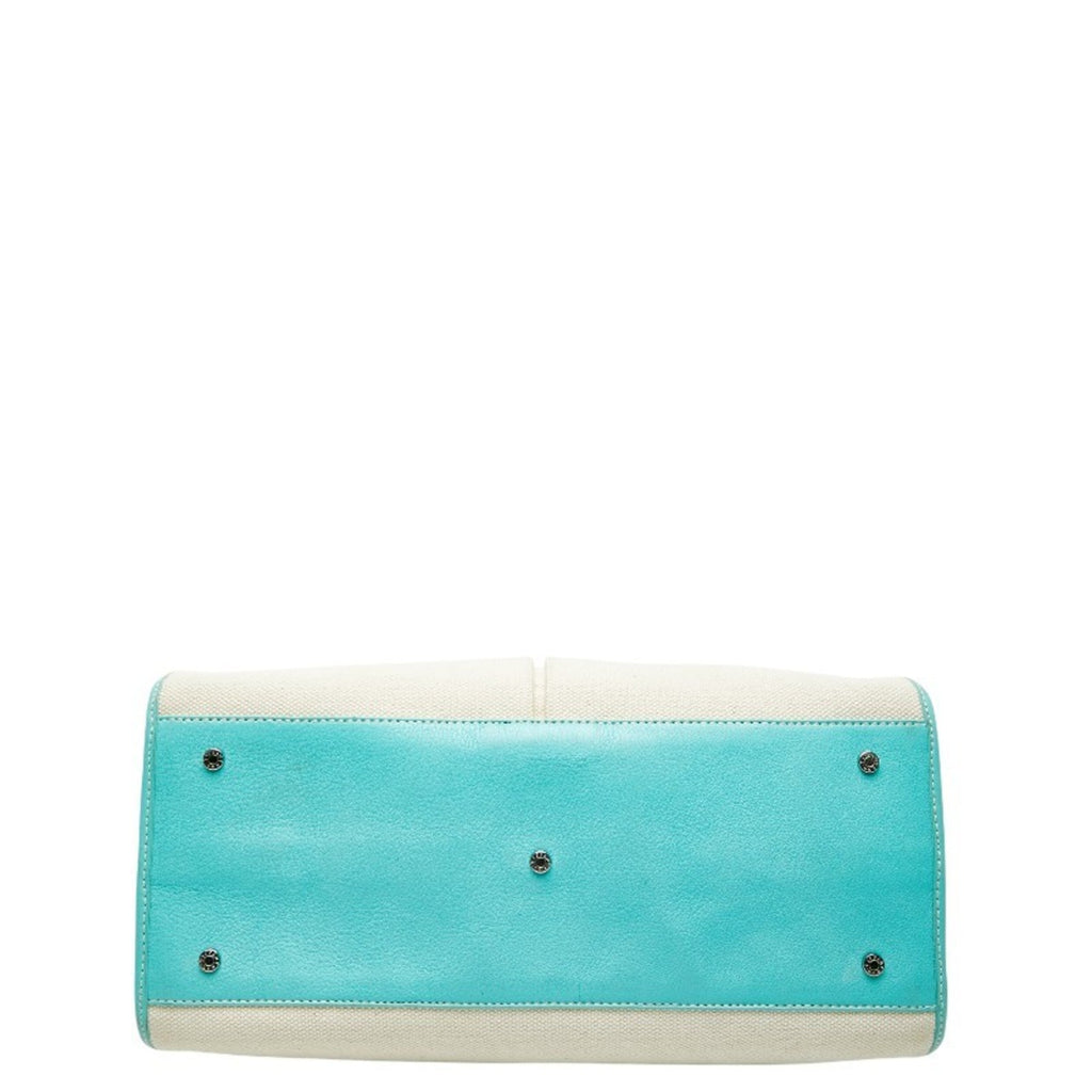 Tiffany Tiffany Blue White Canvas Leather Handbag Shoulder Bag (Pre-Owned)