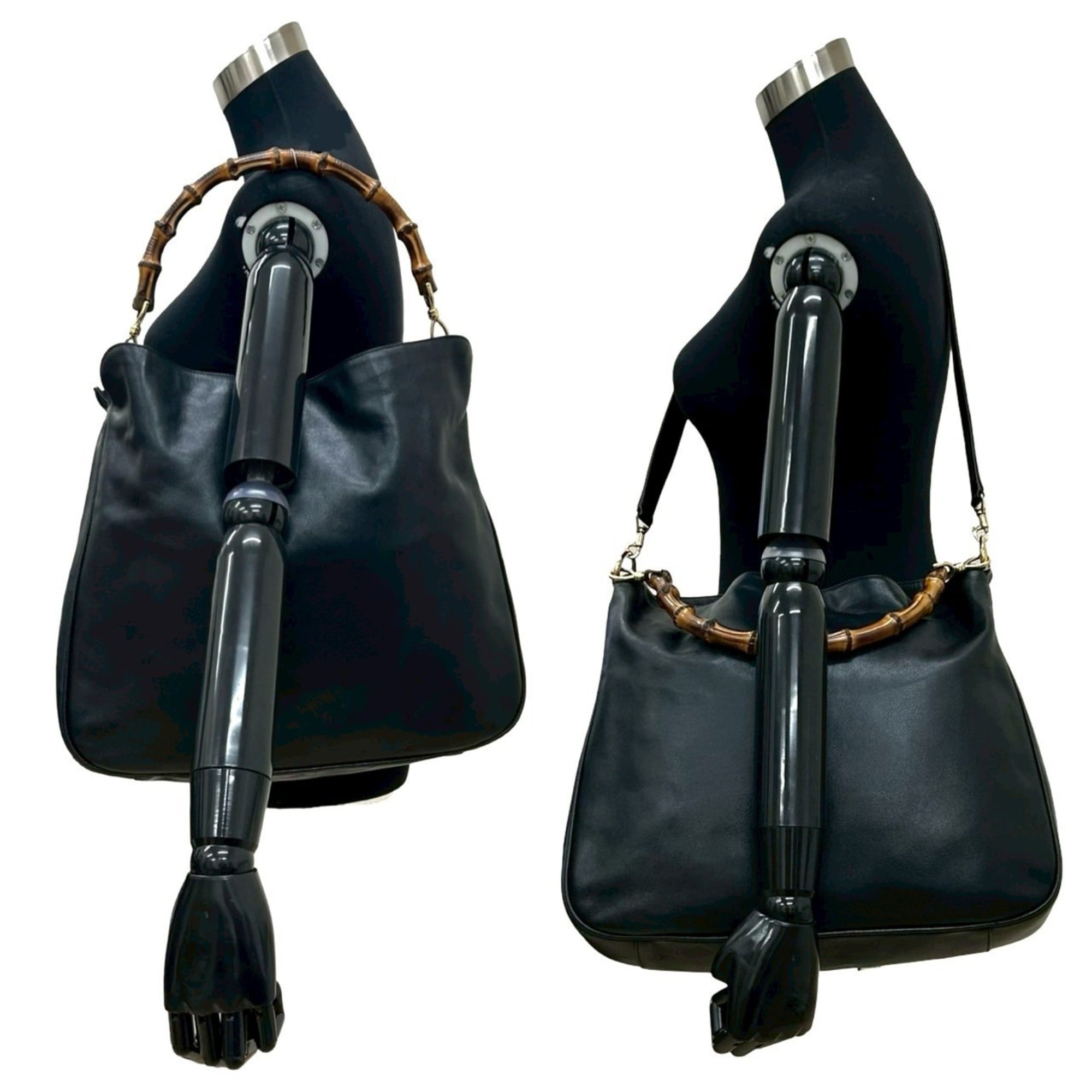 Gucci Black Leather Handbag Shoulder Bag Tote Bag (Pre-Owned)