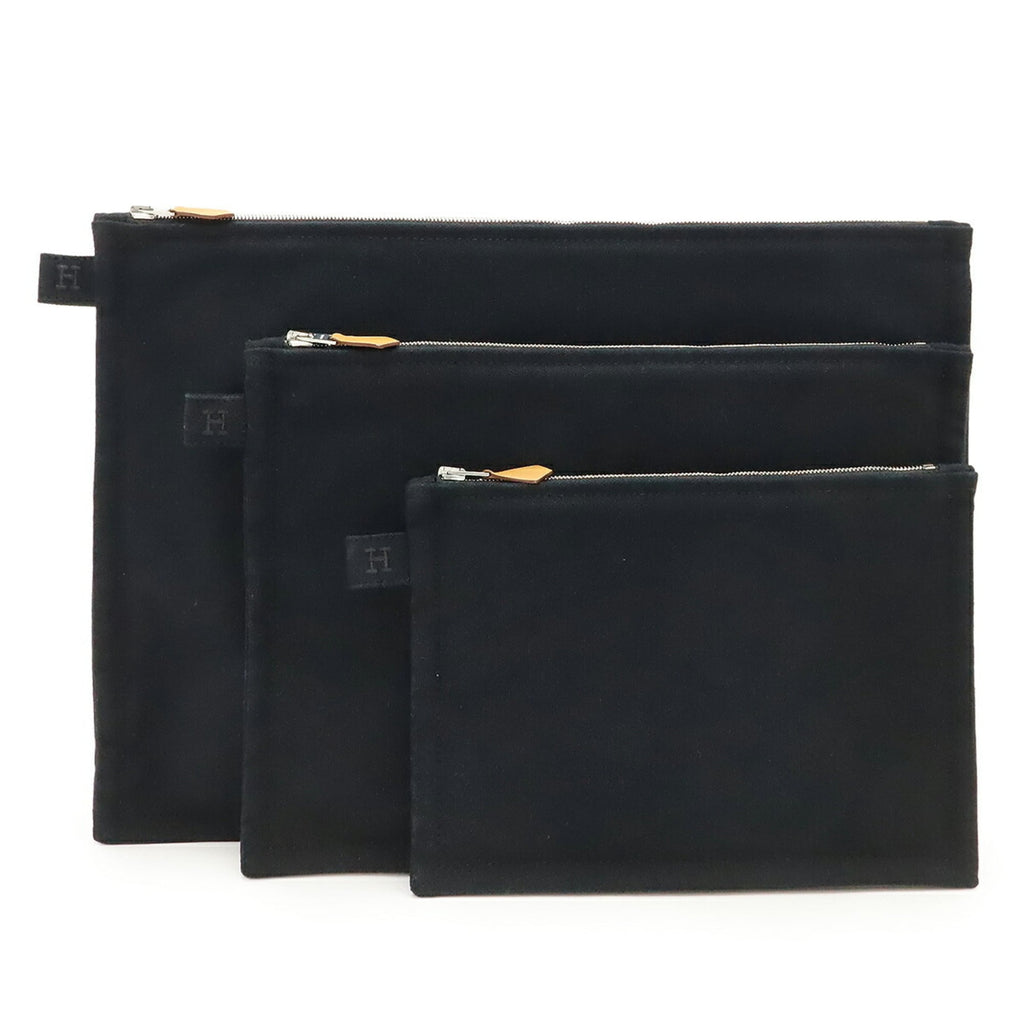 Hermes Black Cotton Canvas Clutch Bag Pouch (Pre-Owned)