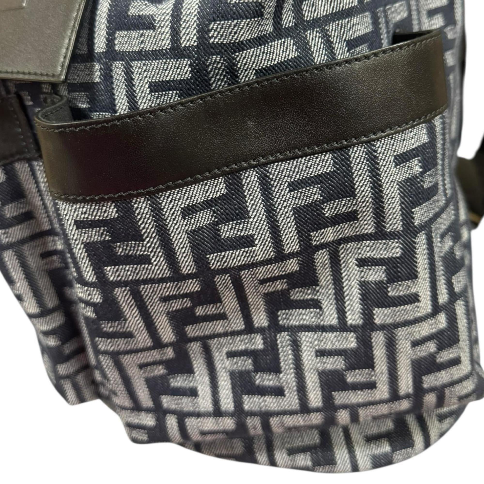 Fendi Black Navy Fabric Leather Backpack (Pre-Owned)