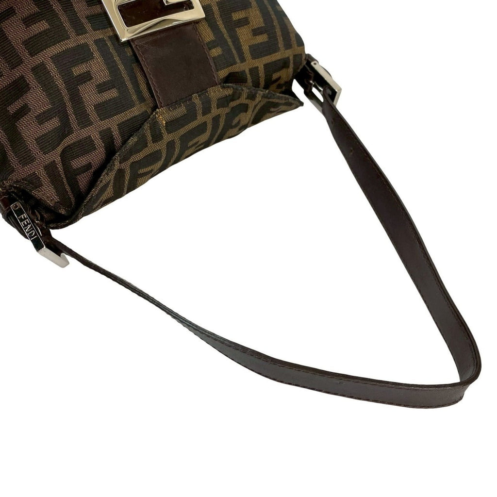 Fendi Black Brown Khaki Canvas Leather Handbag Shoulder Bag (Pre-Owned)