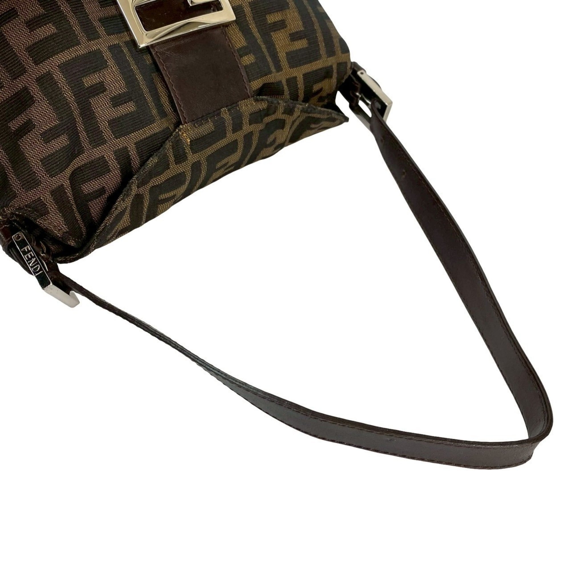 Fendi Black Brown Khaki Canvas Leather Handbag Shoulder Bag (Pre-Owned)