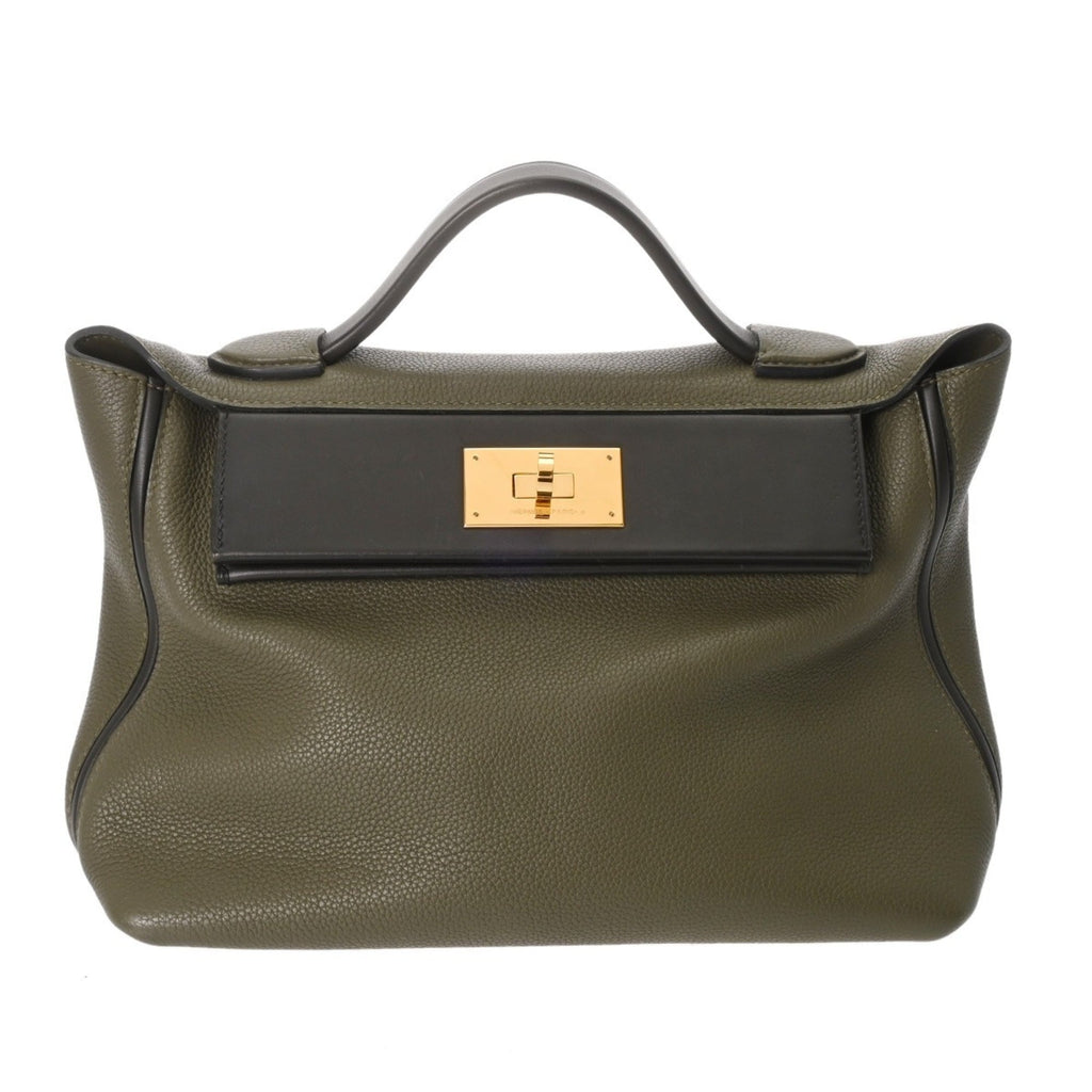 Hermes Black Green Taurillon Clemence Leather Handbag (Pre-Owned)