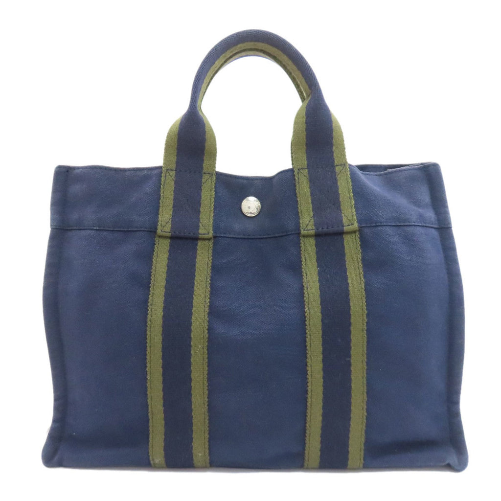 Hermes Green Navy Canvas Handbag (Pre-Owned)