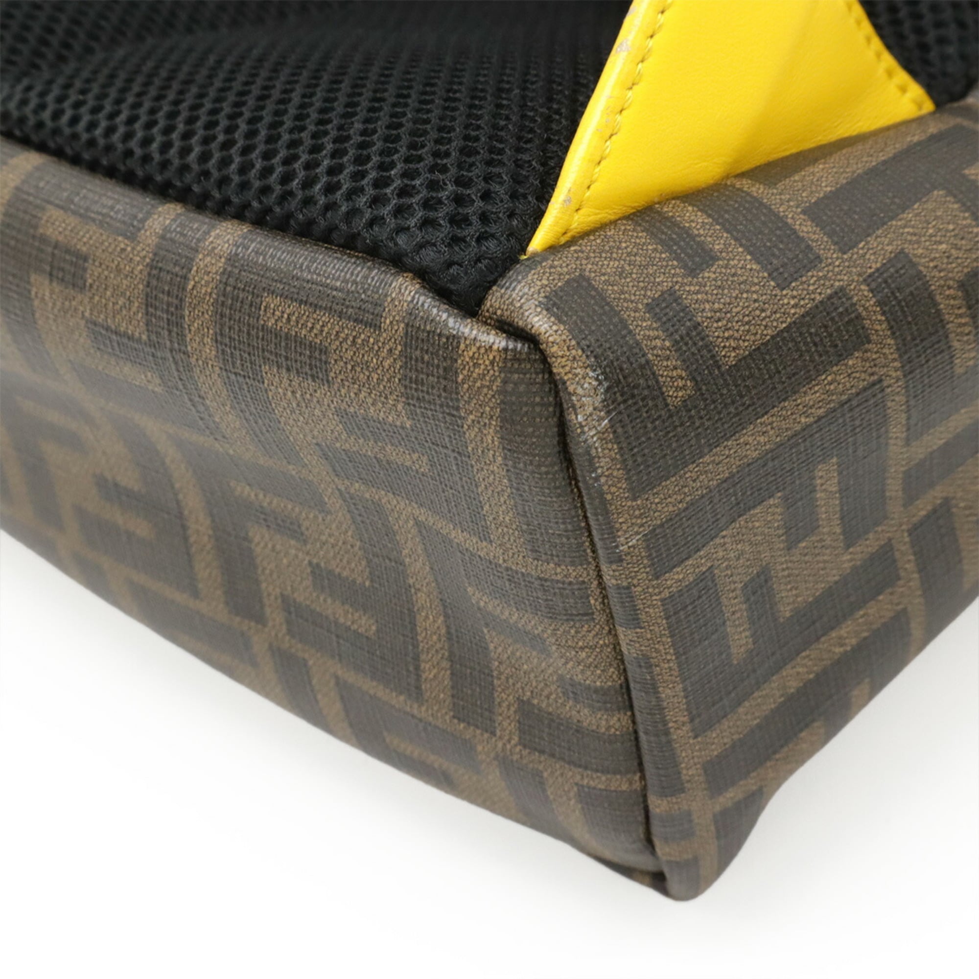 Fendi Zucca Black Khaki Brown Yellow Coated Canvas Leather Backpack (Pre-Owned)