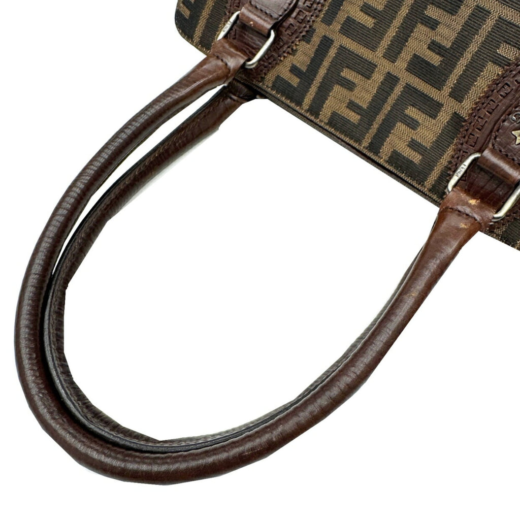 Fendi Brown Canvas Leather Shoulder Bag Tote Bag (Pre-Owned)