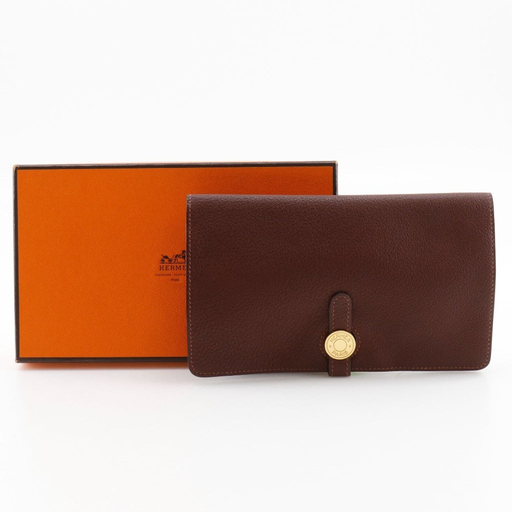Hermes Dogon Brown Togo Leather Long Wallet (Bi-Fold) (Pre-Owned)