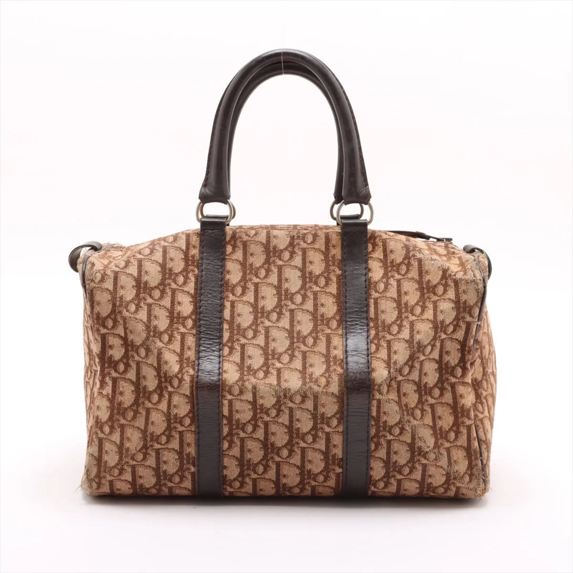 Christian Dior Brown Leather Canvas Handbag (Pre-Owned)