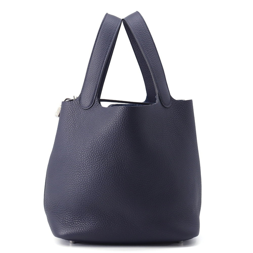Hermes Picotin Blue Nuit Taurillon Clemence Leather Handbag (Pre-Owned)