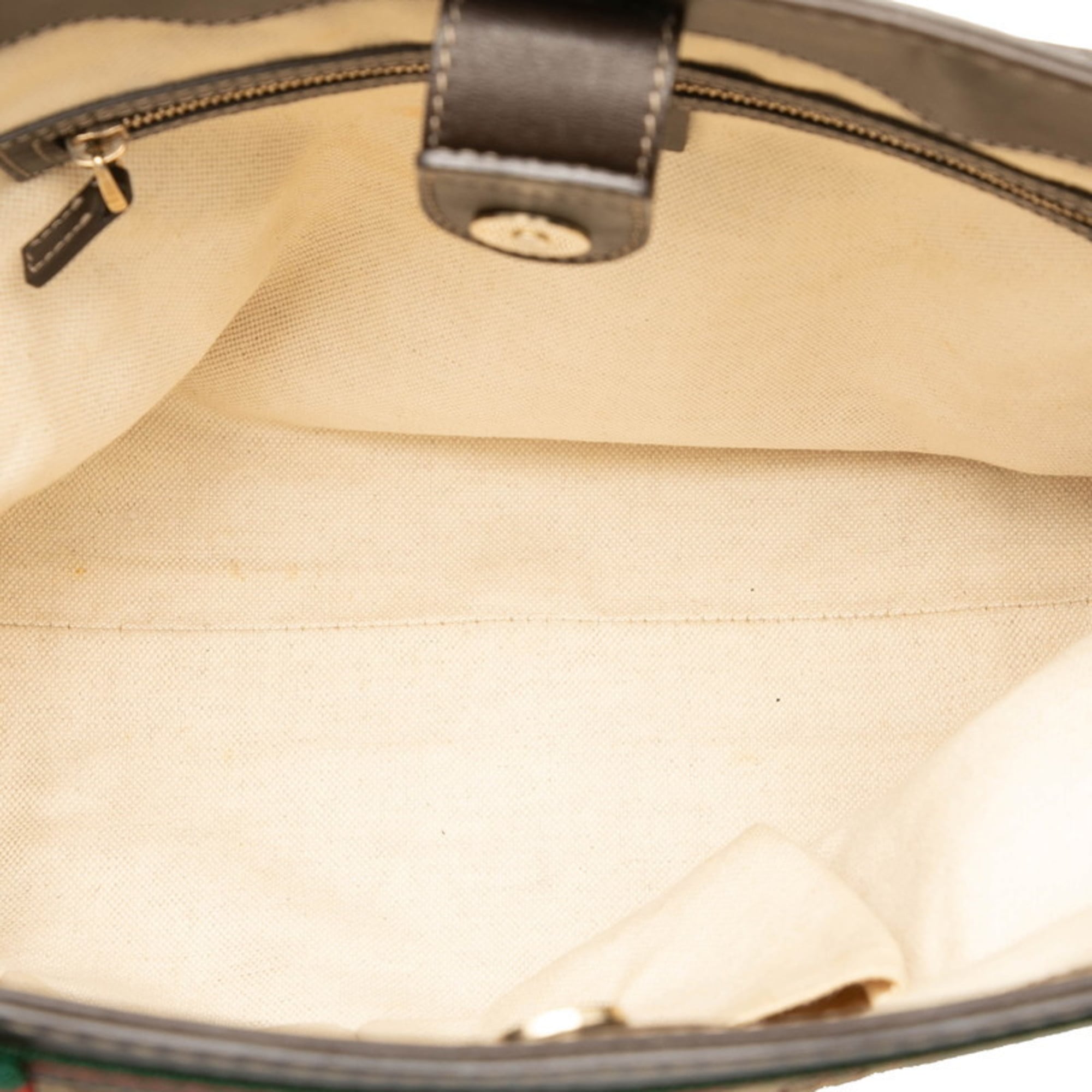 Gucci Beige Brown Canvas Leather Tote Bag (Pre-Owned)