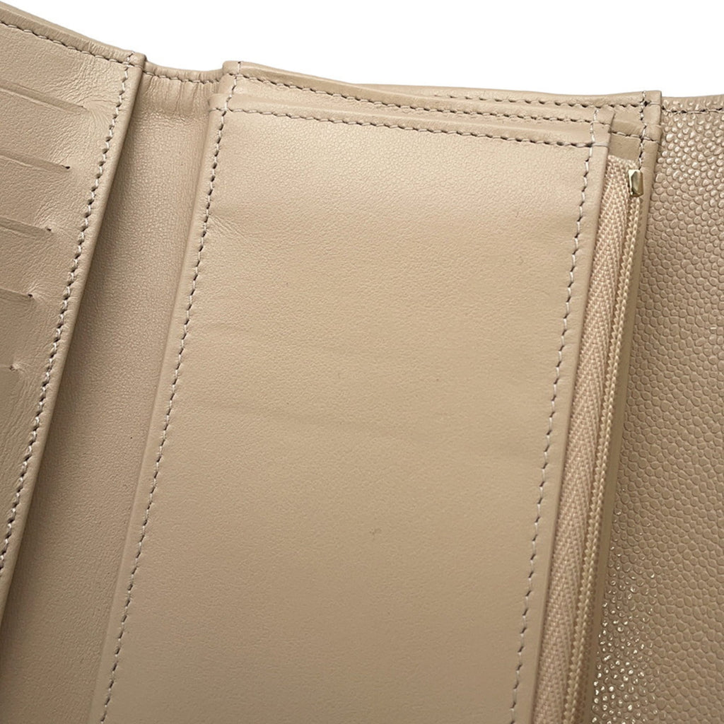 Chanel Matelasse Beige Grained Calfskin Wallet (Tri-Fold) (Pre-Owned)