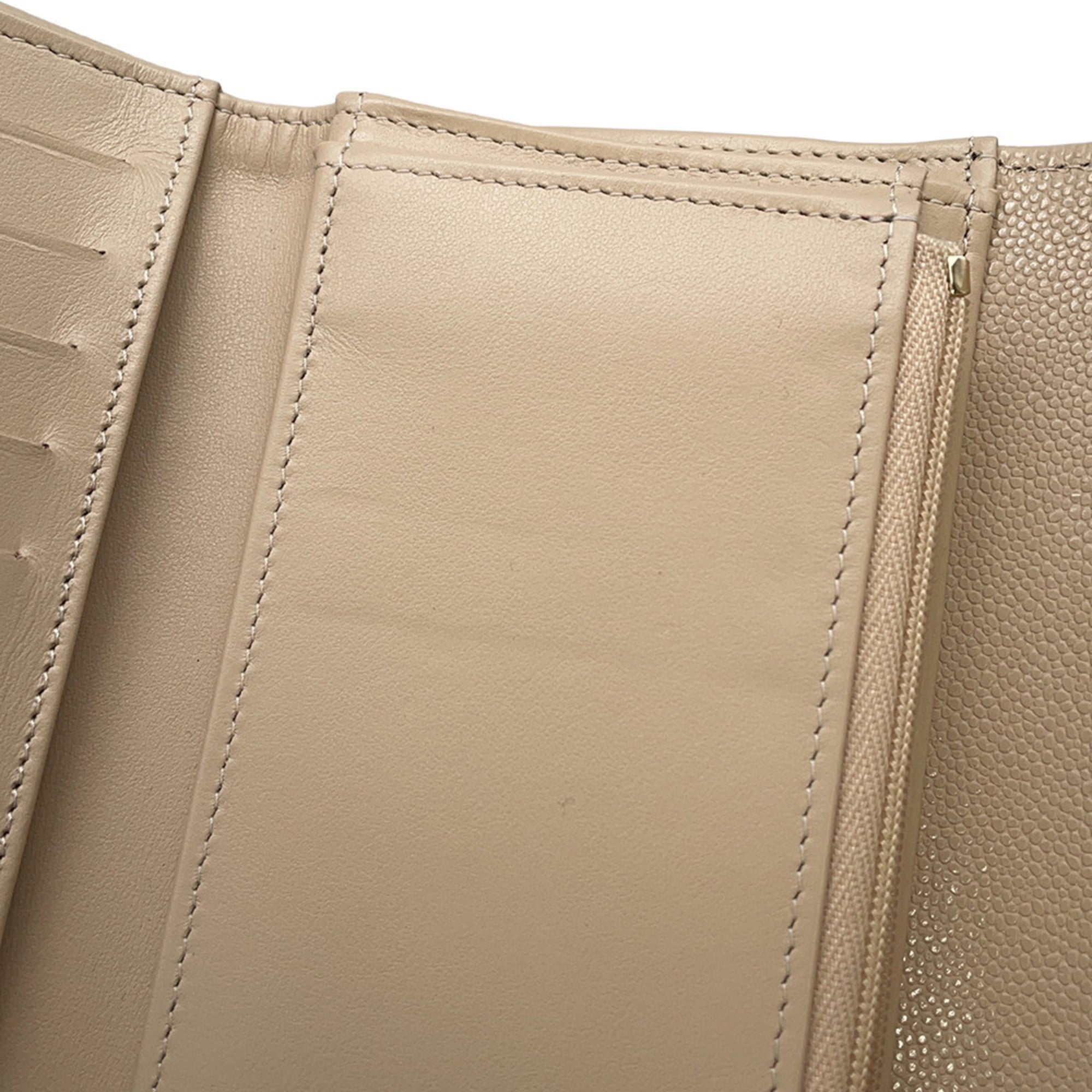 Chanel Matelasse Beige Grained Calfskin Wallet (Tri-Fold) (Pre-Owned)
