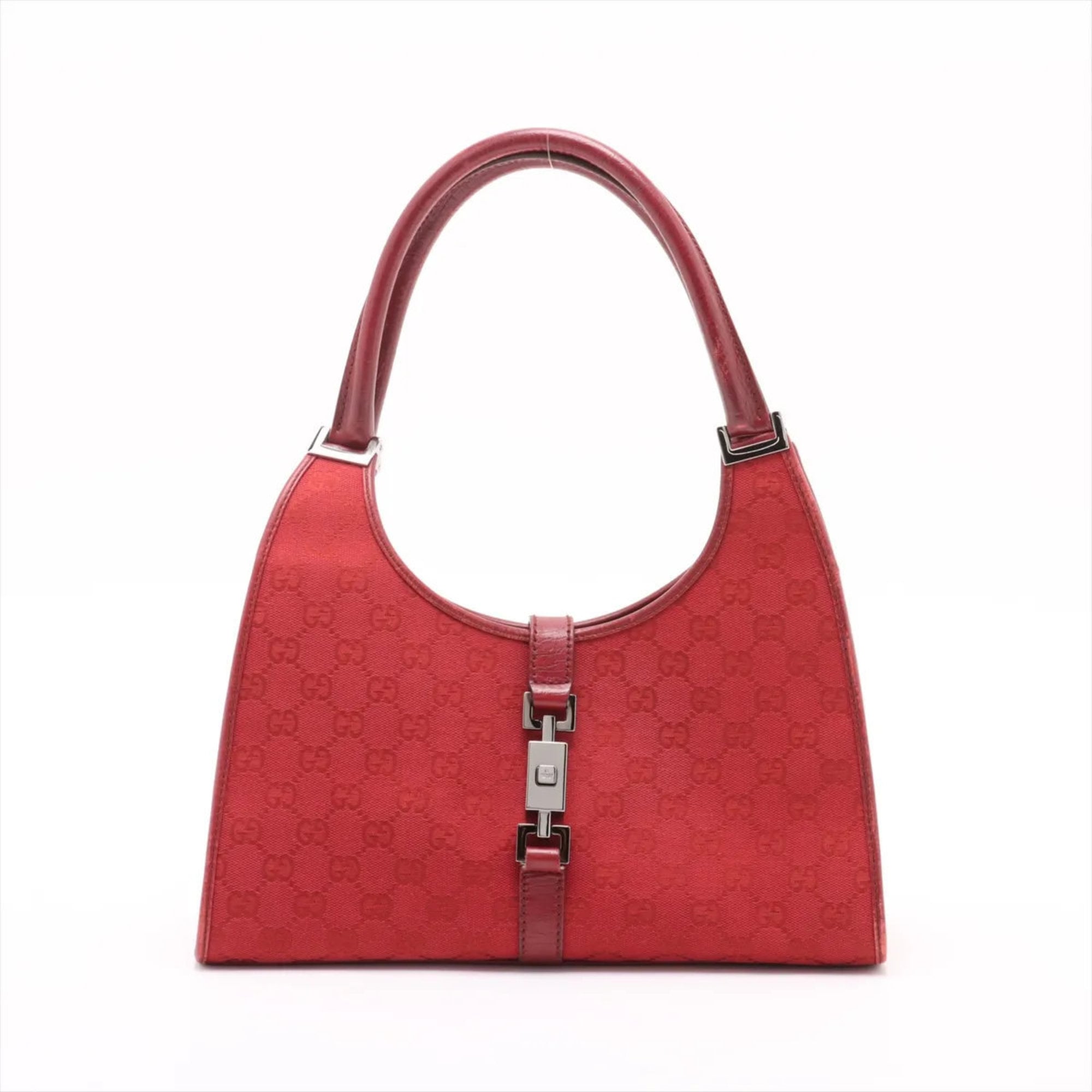 Gucci Red Color Leather Canvas Handbag (Pre-Owned)