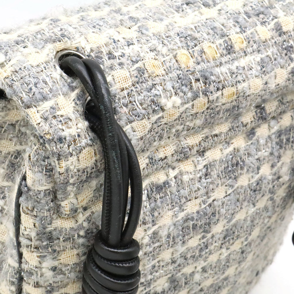 Chanel Camellia Black Gray Multi-Color Tweed Leather Shoulder Bag (Pre-Owned)
