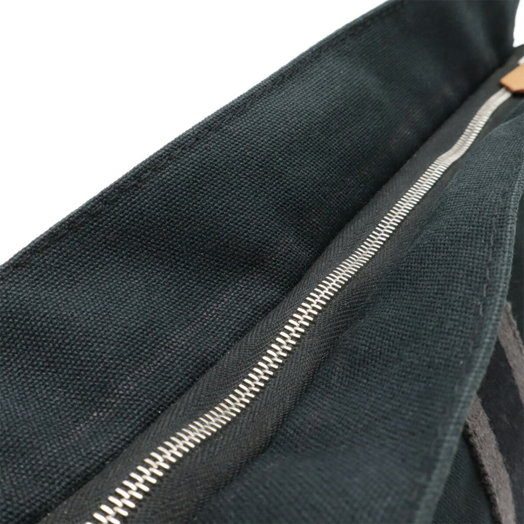 Hermes Black Gray Canvas Leather Clutch Bag (Pre-Owned)