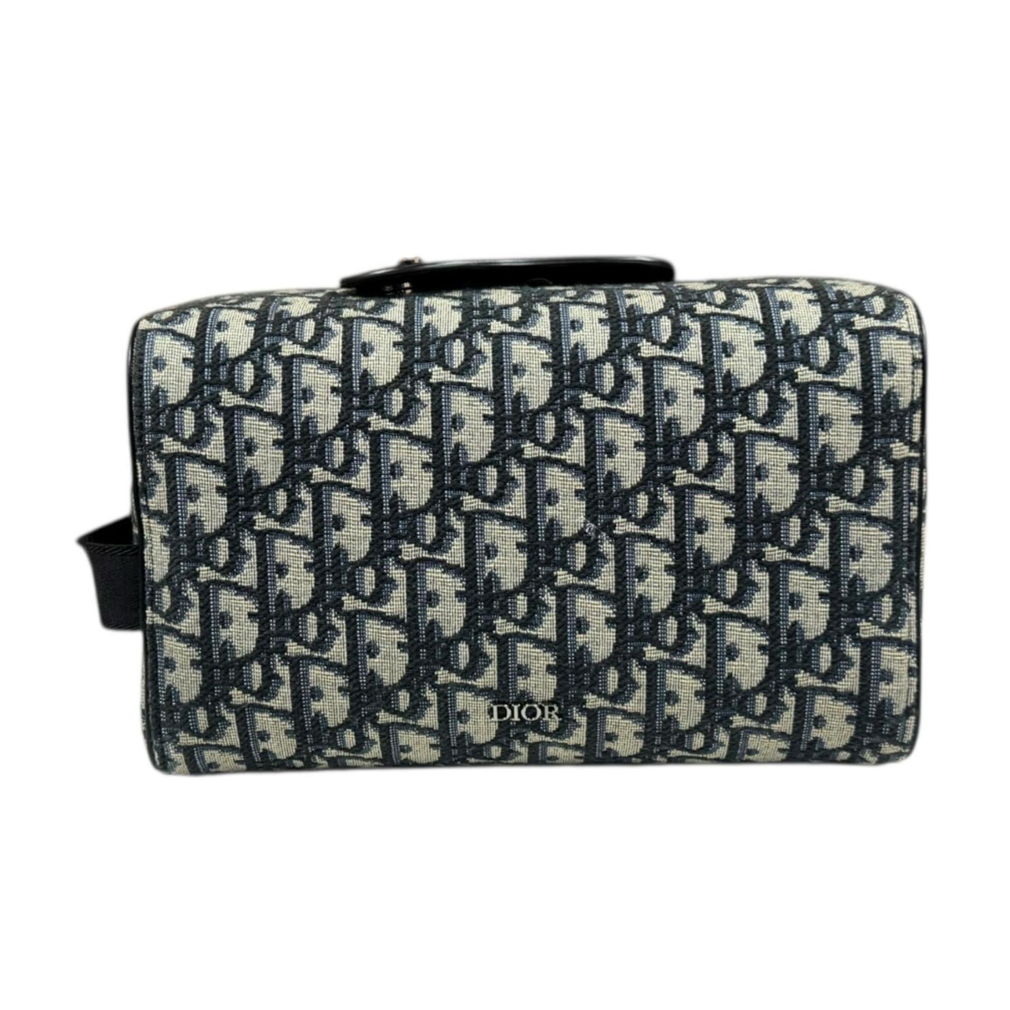 Christian Dior Beige Navy Jacquard Leather Handbag (Pre-Owned)