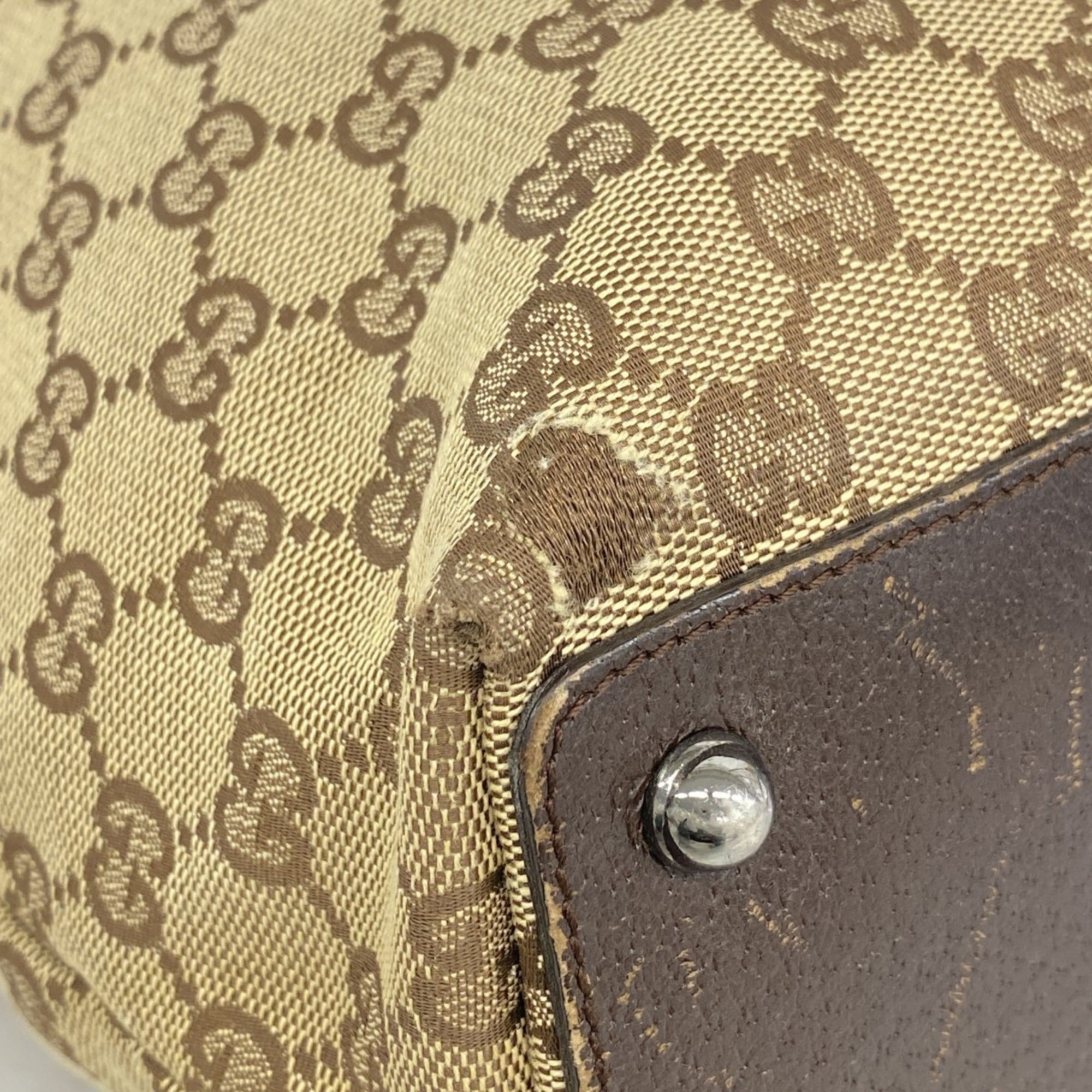 Gucci Beige Brown Canvas Tote Bag (Pre-Owned)