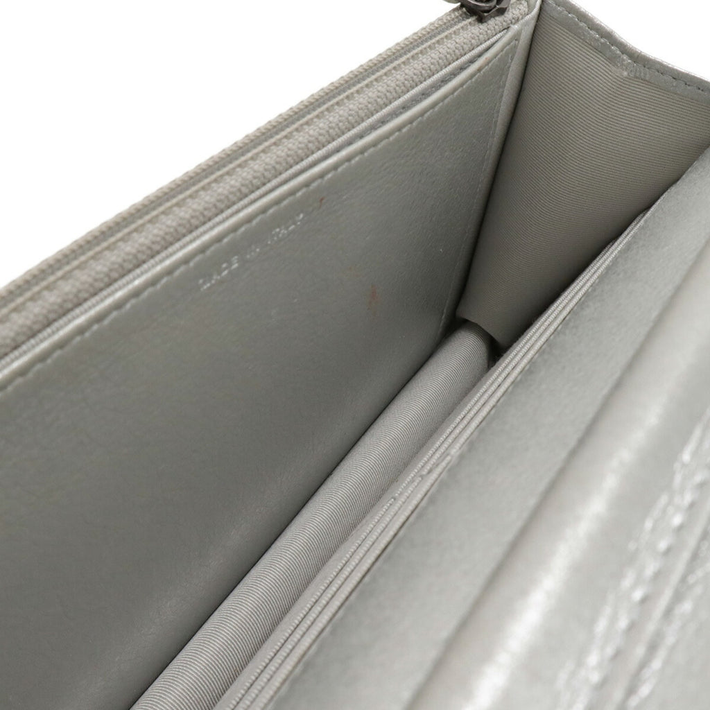 Chanel Chevron (V Stitch) Metallic Silver Leather Chain/Shoulder Wallet (Pre-Owned)