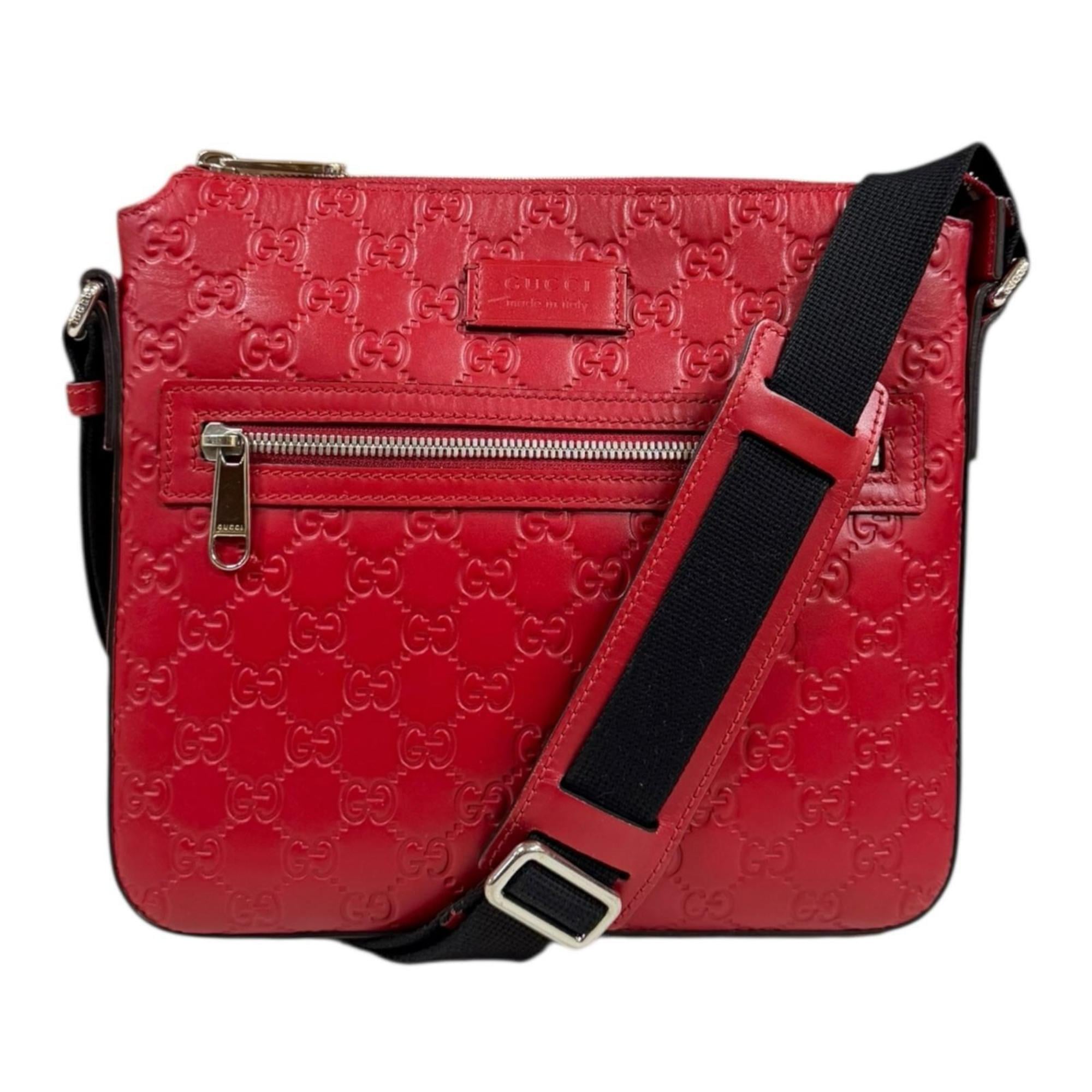 Gucci Red Color Leather Messenger Bag Shoulder Bag (Pre-Owned)