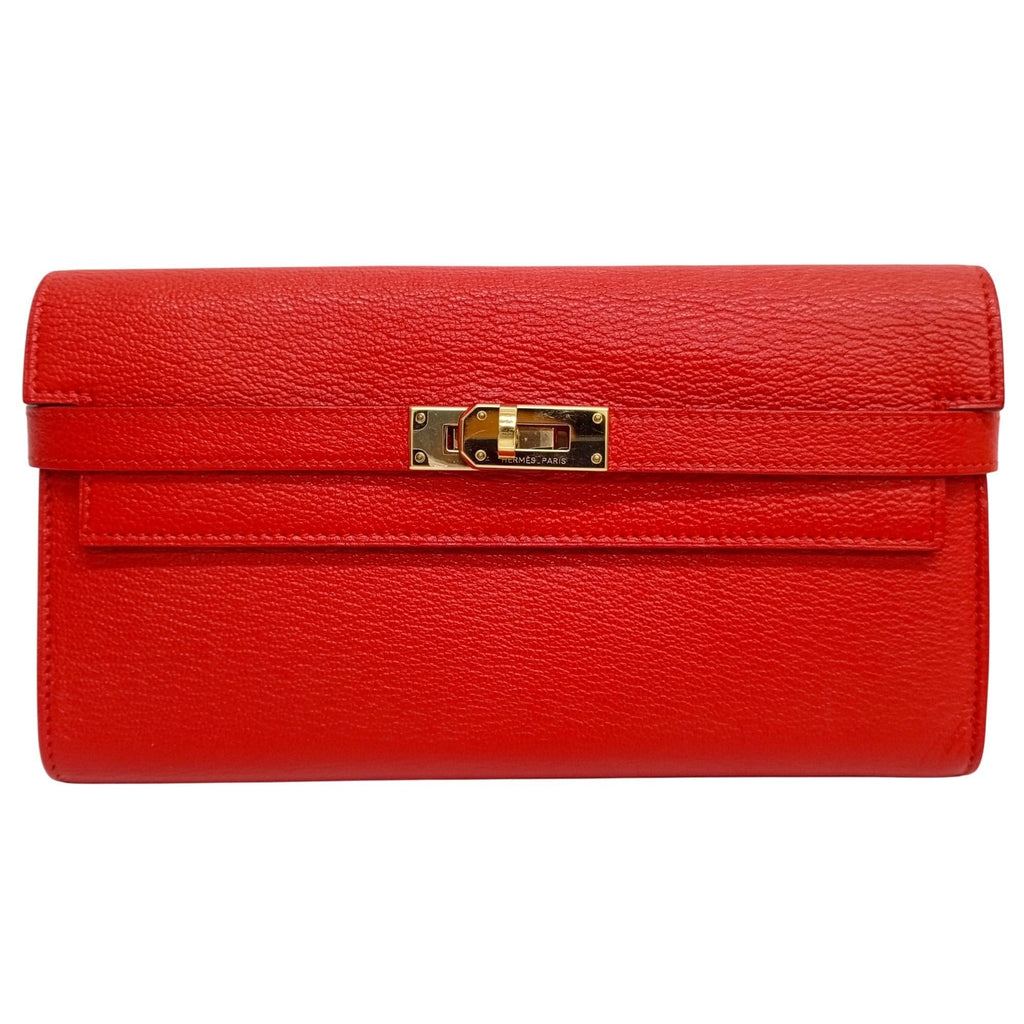 Hermes Red Color Leather Chain/Shoulder Wallet (Pre-Owned)