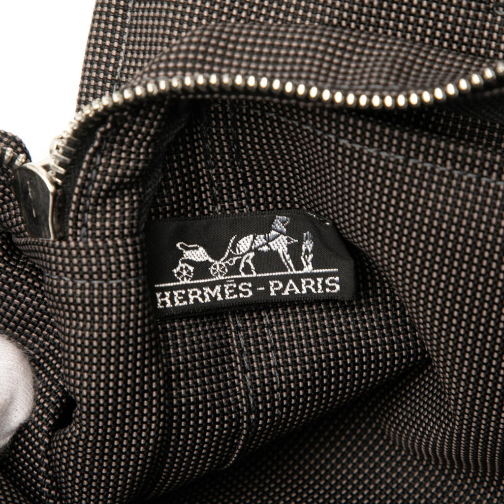 Hermes Black Gray Canvas Handbag Tote Bag (Pre-Owned)