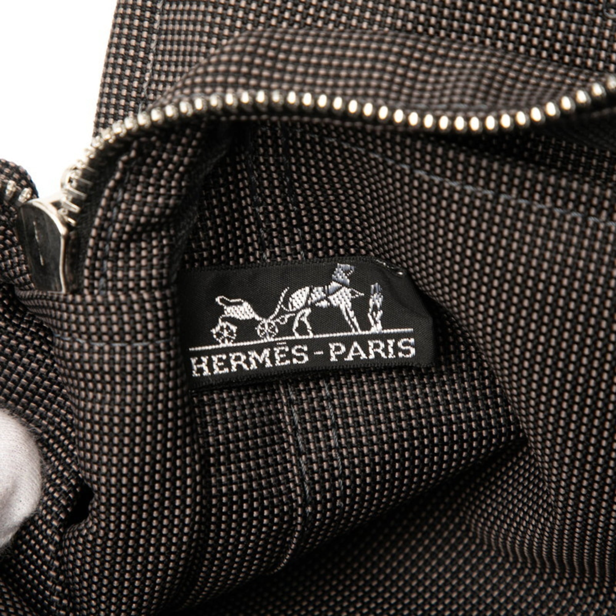 Hermes Black Gray Canvas Handbag Tote Bag (Pre-Owned)