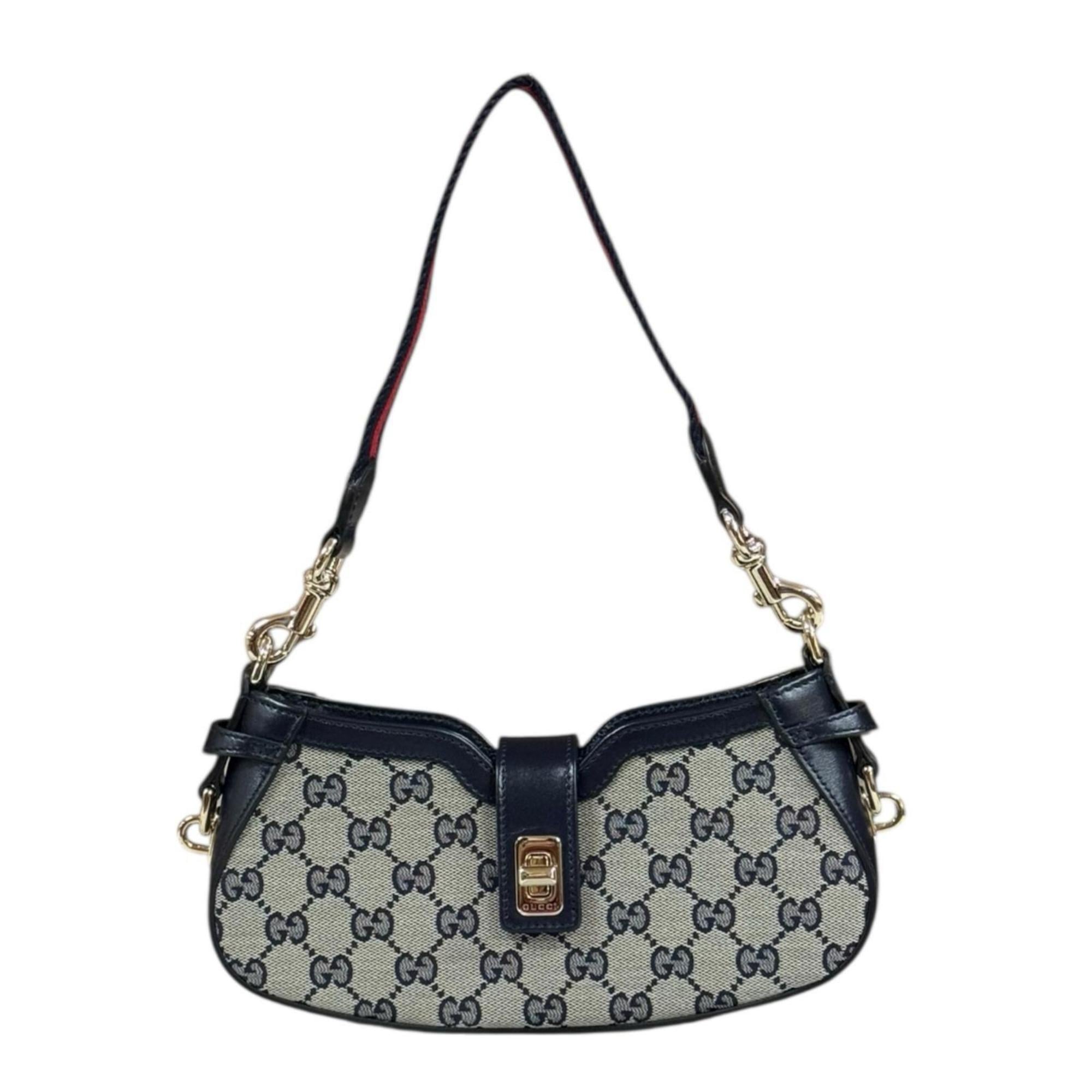 Gucci Beige Navy Gg Canvas Shoulder Bag (Pre-Owned)