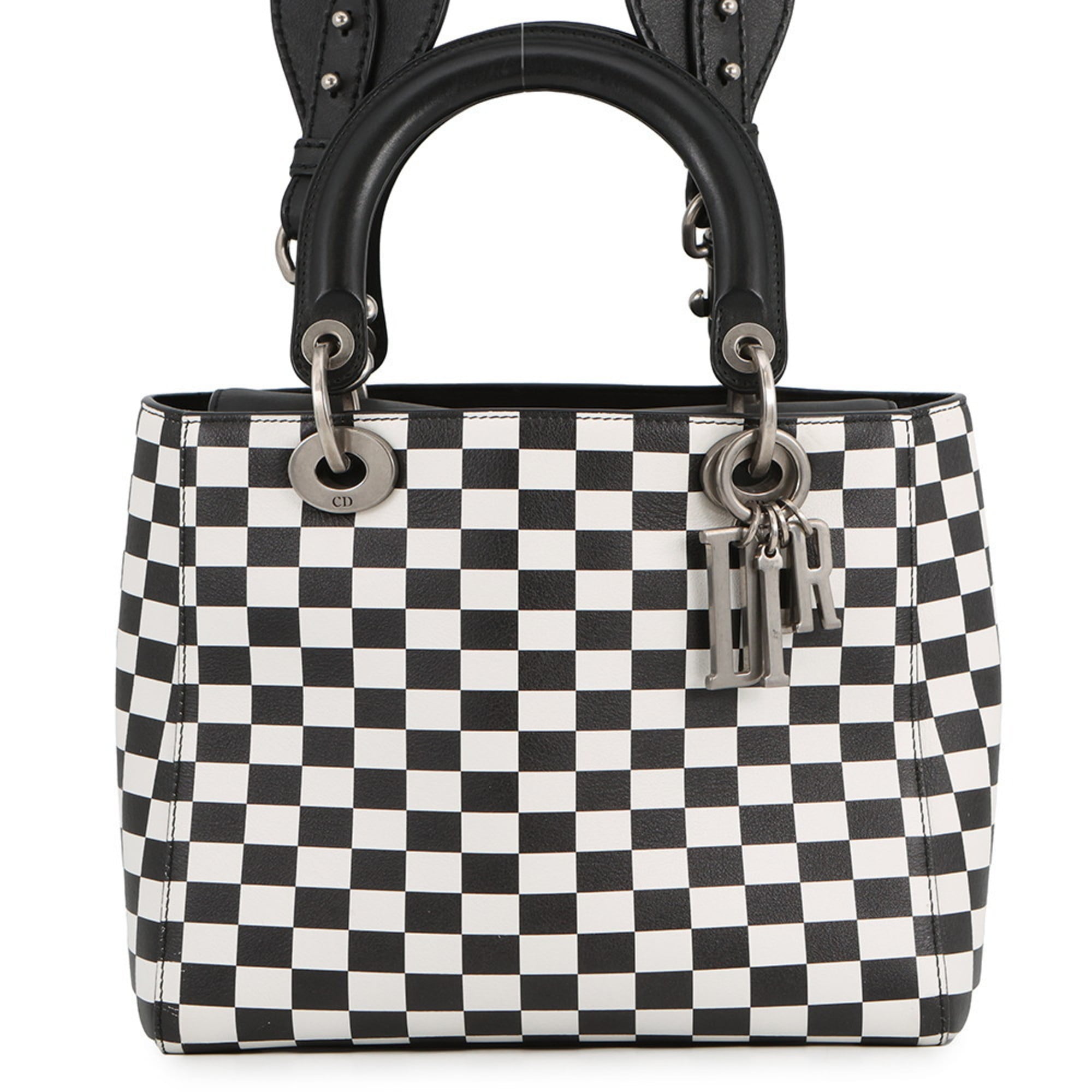 Christian Dior Lady Dior Black White Leather Handbag (Pre-Owned)