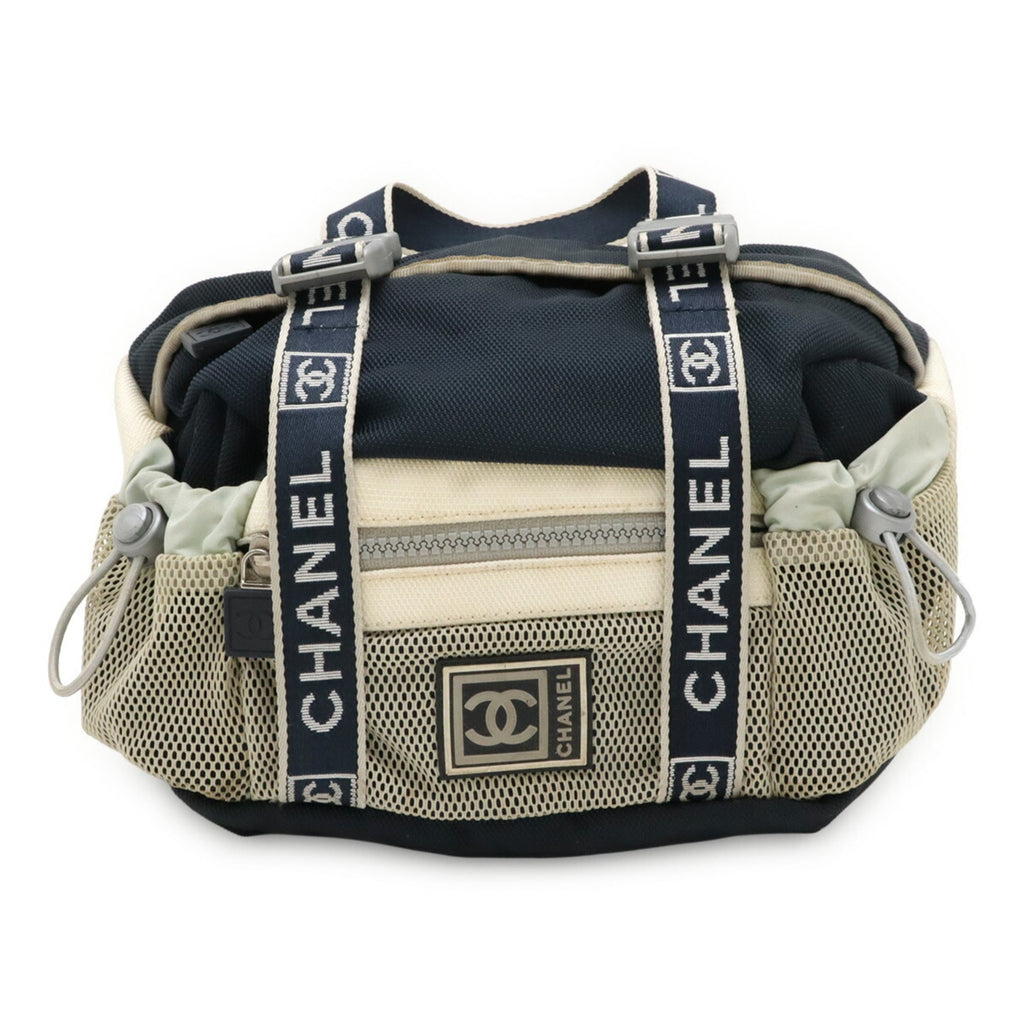 Chanel Sport Gray Ivory Navy Nylon Canvas Fanny Pack Handbag (Pre-Owned)