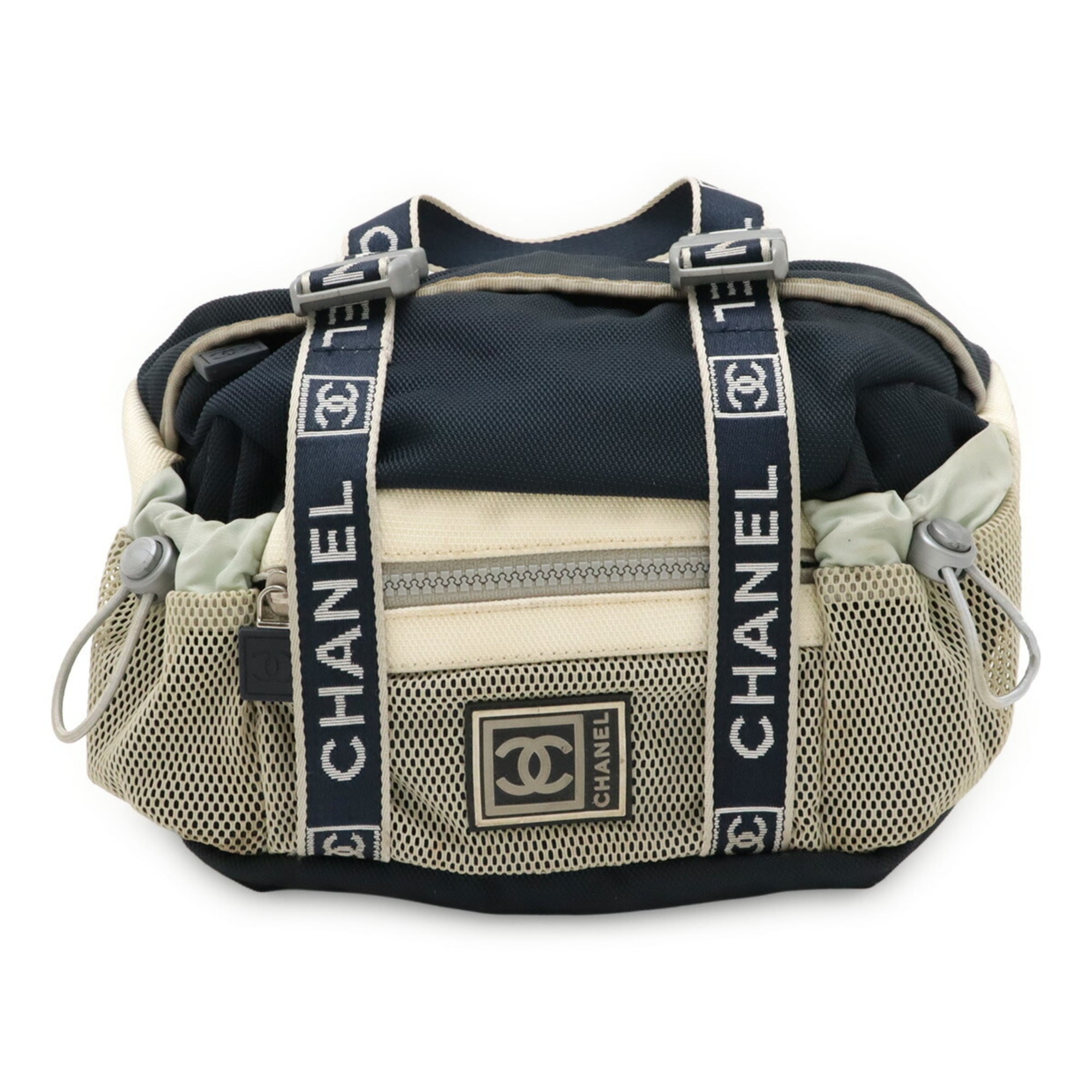 Chanel Sport Gray Ivory Navy Nylon Canvas Fanny Pack Handbag (Pre-Owned)